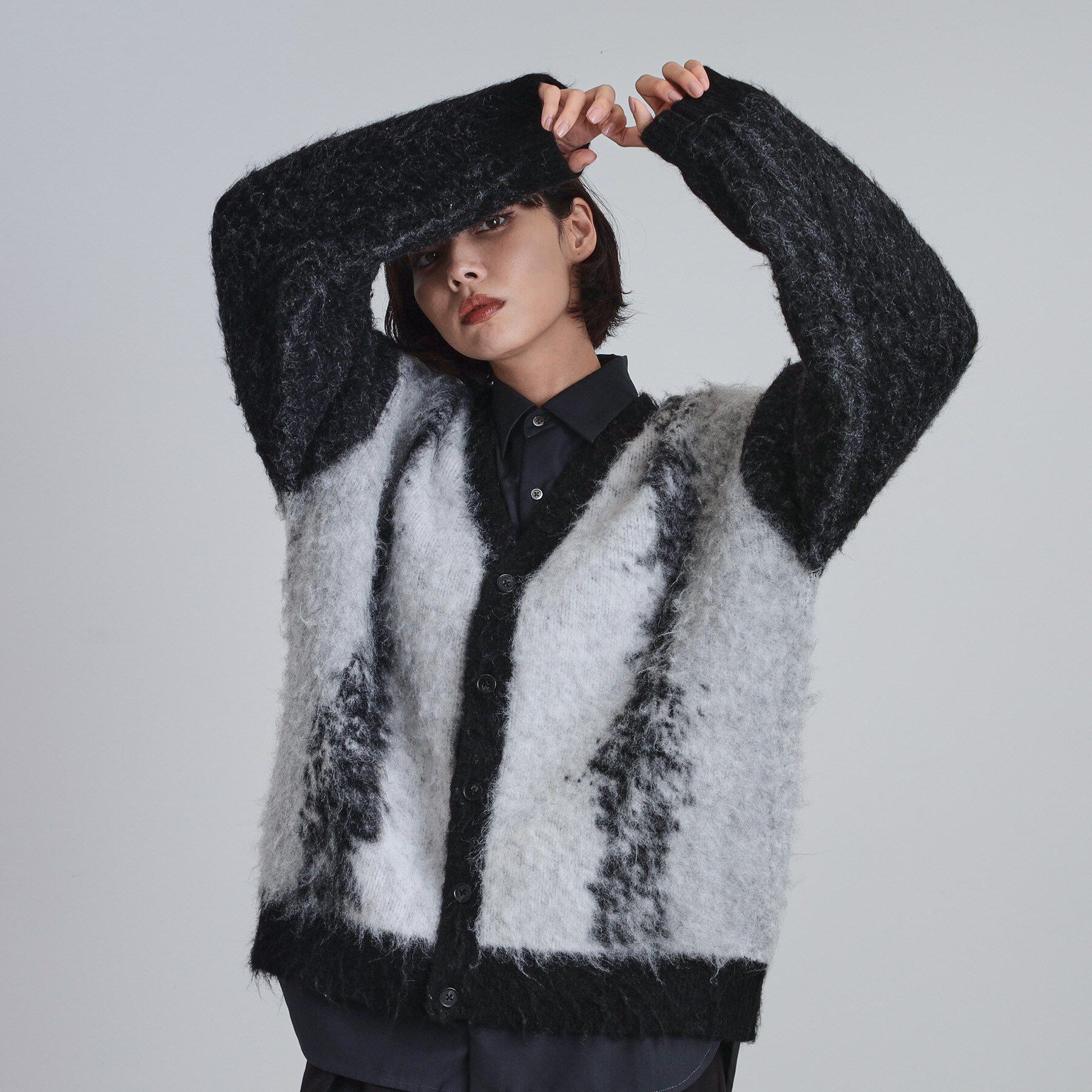 tk.TAKEO KIKUCHI「ボールドストライプシャギーニットVカーディガン」|カーディガン|