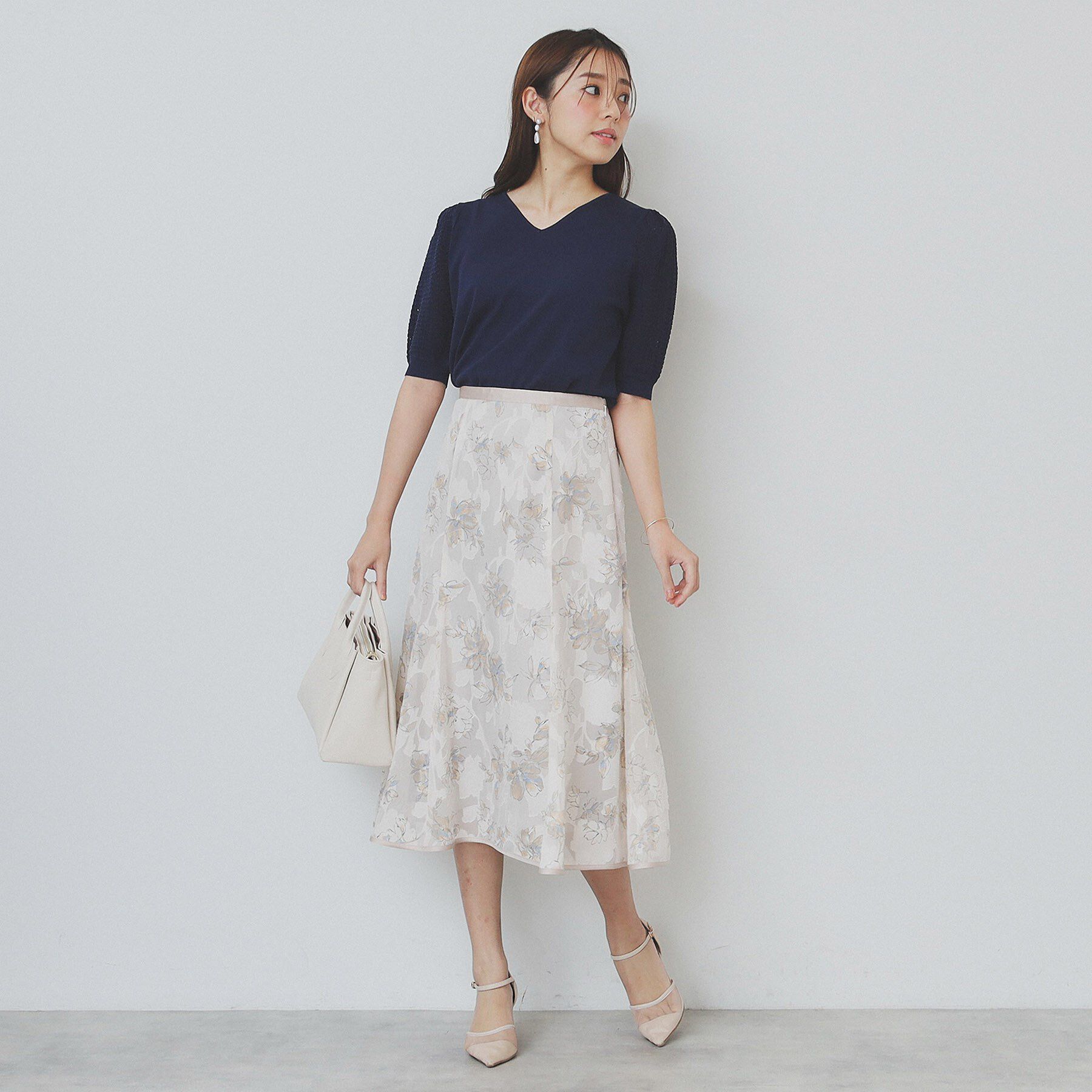 index「《5色展開》柄編みスリーブVネックニット【洗濯機洗い可】」|ニット・セーター|