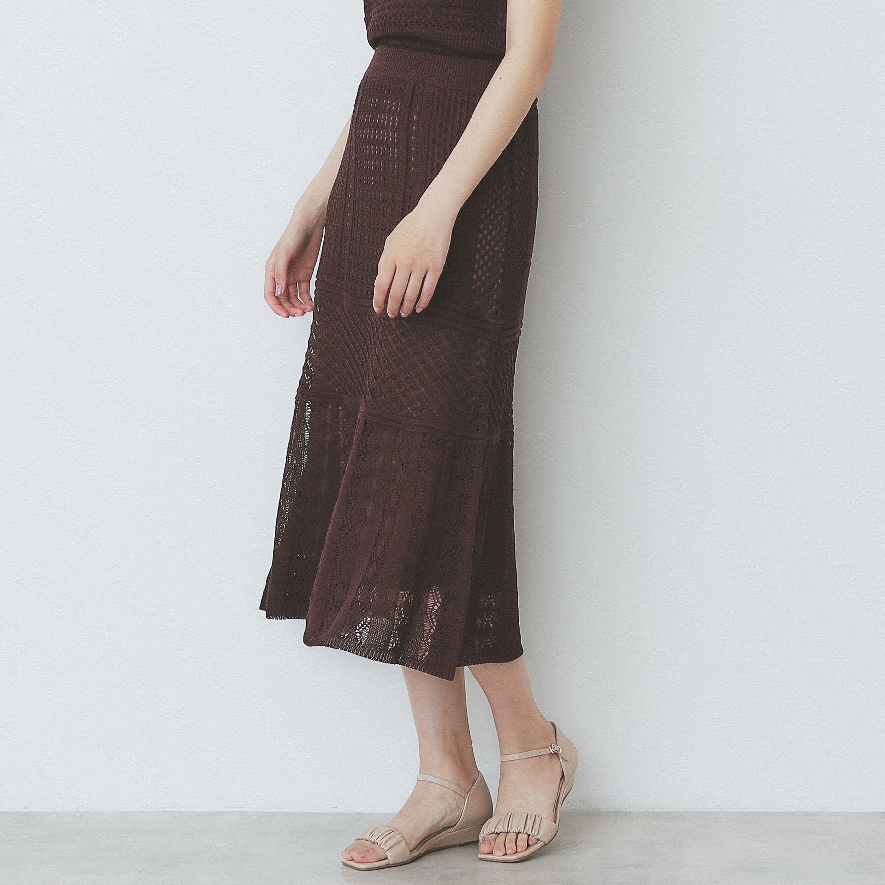 index「透かし編みフレアニットスカート/セットアップ対応【洗濯機洗い可】」|スカート|