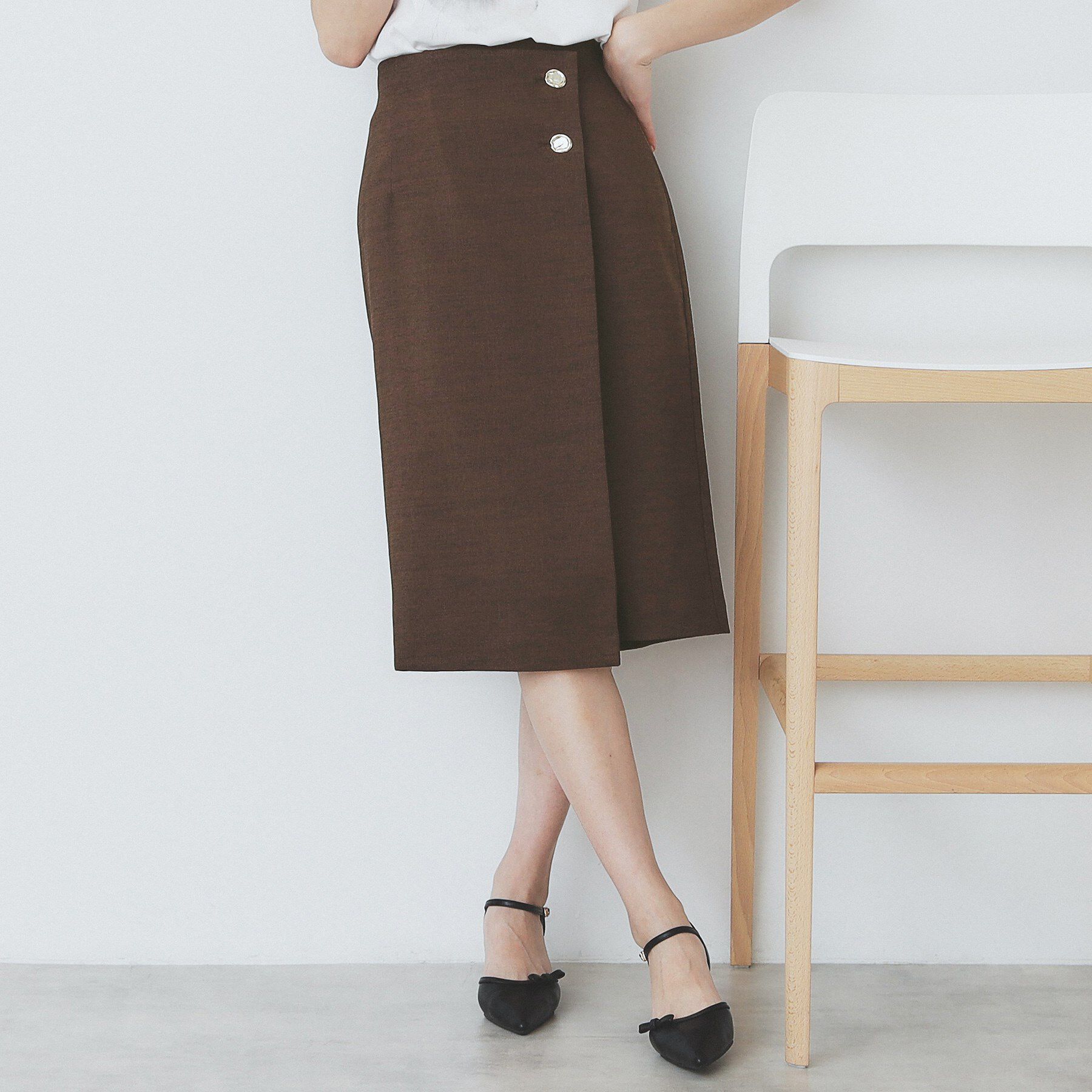 index「《丈が選べる》麻調ラップタイトスカート【洗濯機洗い可/イージーアイロン】」|スカート|ブラウン(044)