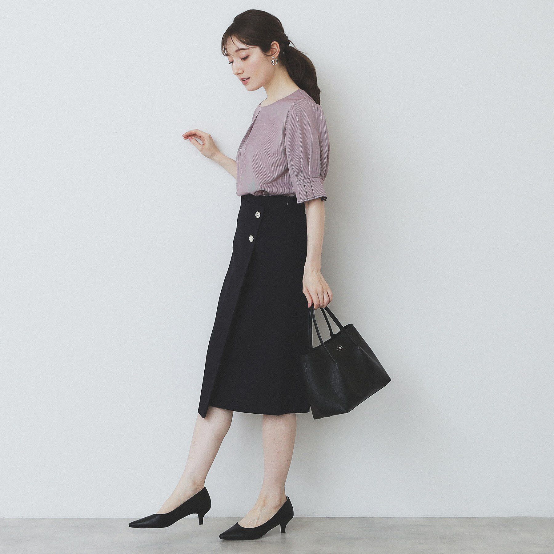 index「ストライプジャージタックスリーブトップス【吸水速乾/洗濯機洗い可】」|Tシャツ・カットソー|