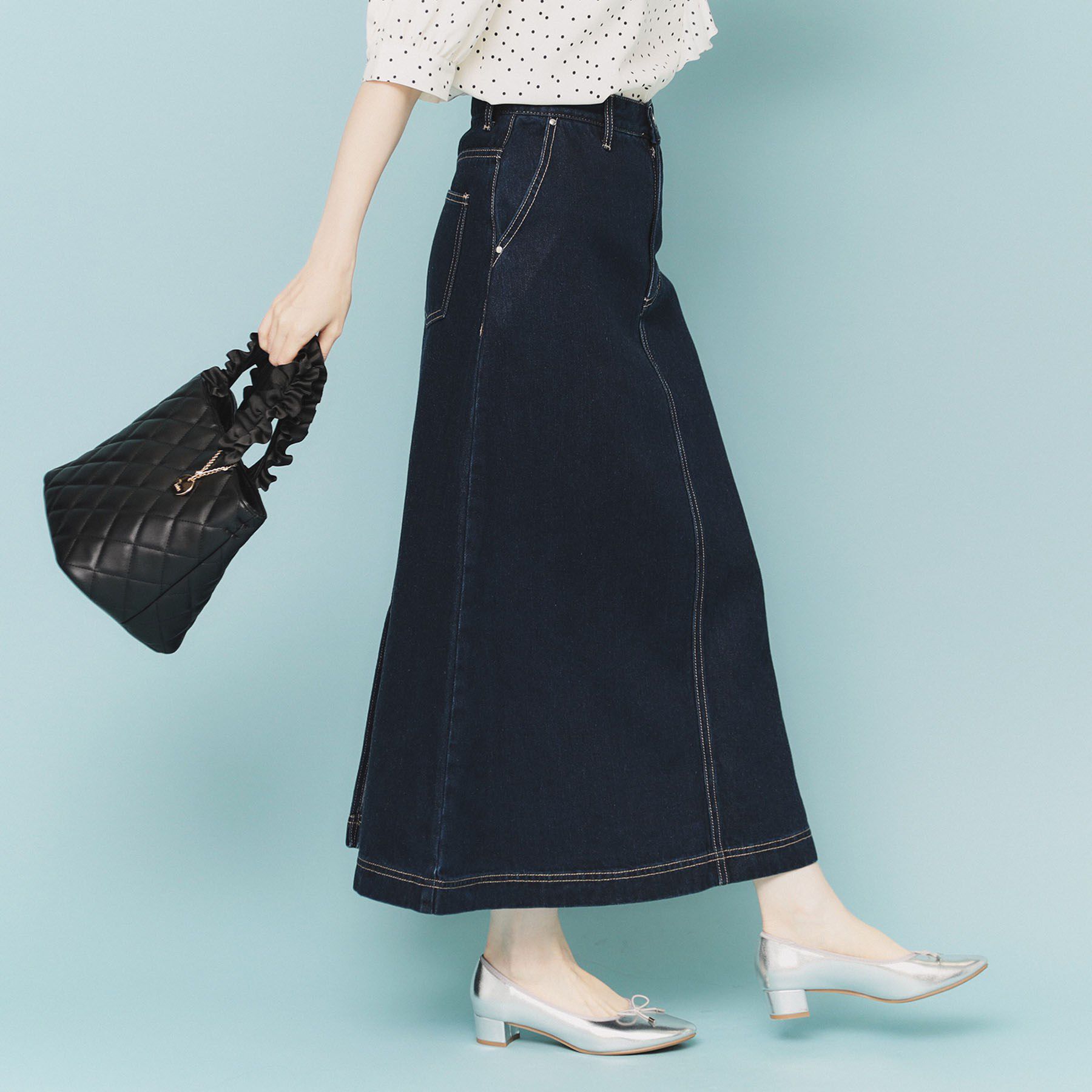 index「《丈が選べる》Aラインデニムロングスカート【洗濯機洗い可】」|スカート|