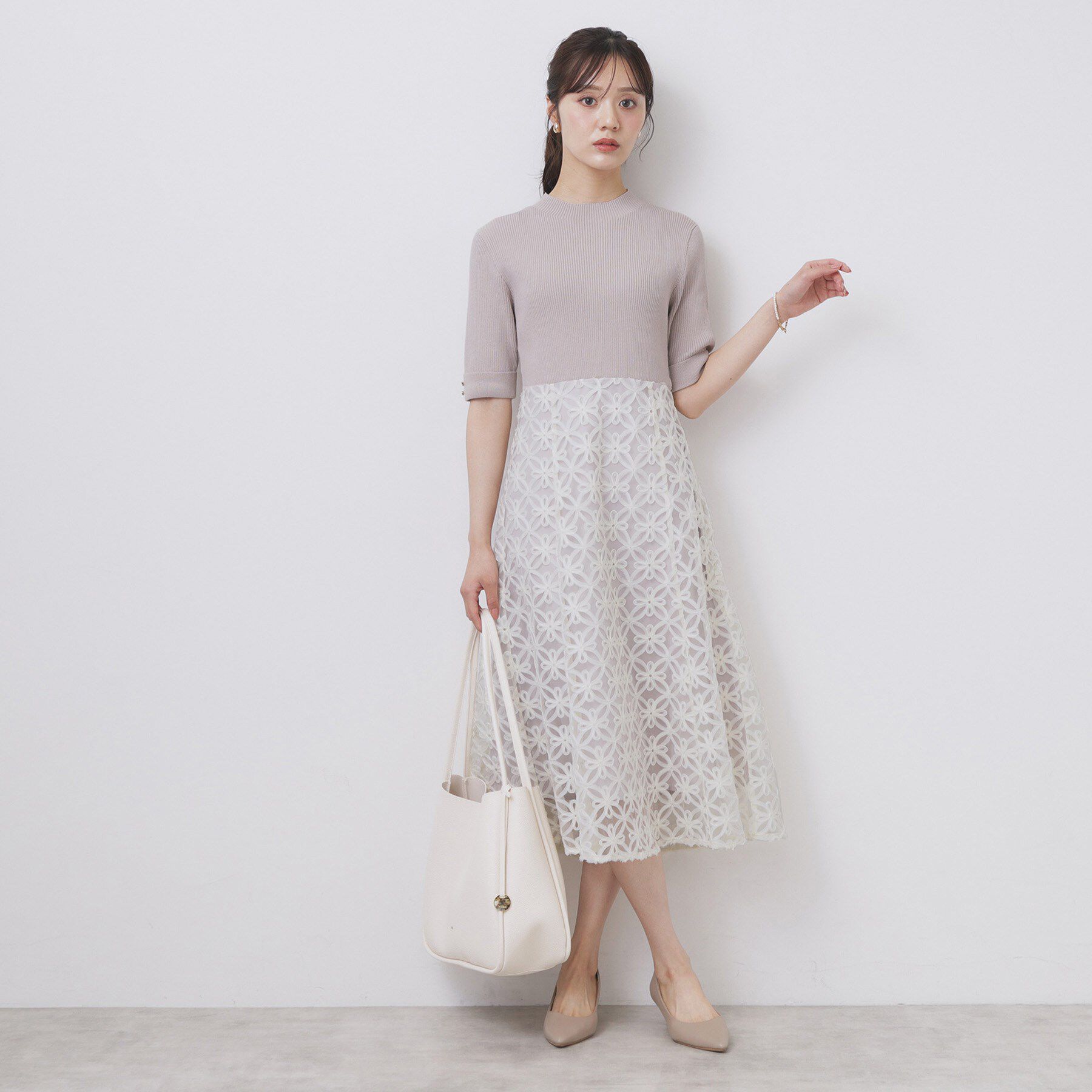 index「フラワーレースドッキングワンピース【洗える/抗ピル】」|ワンピース|