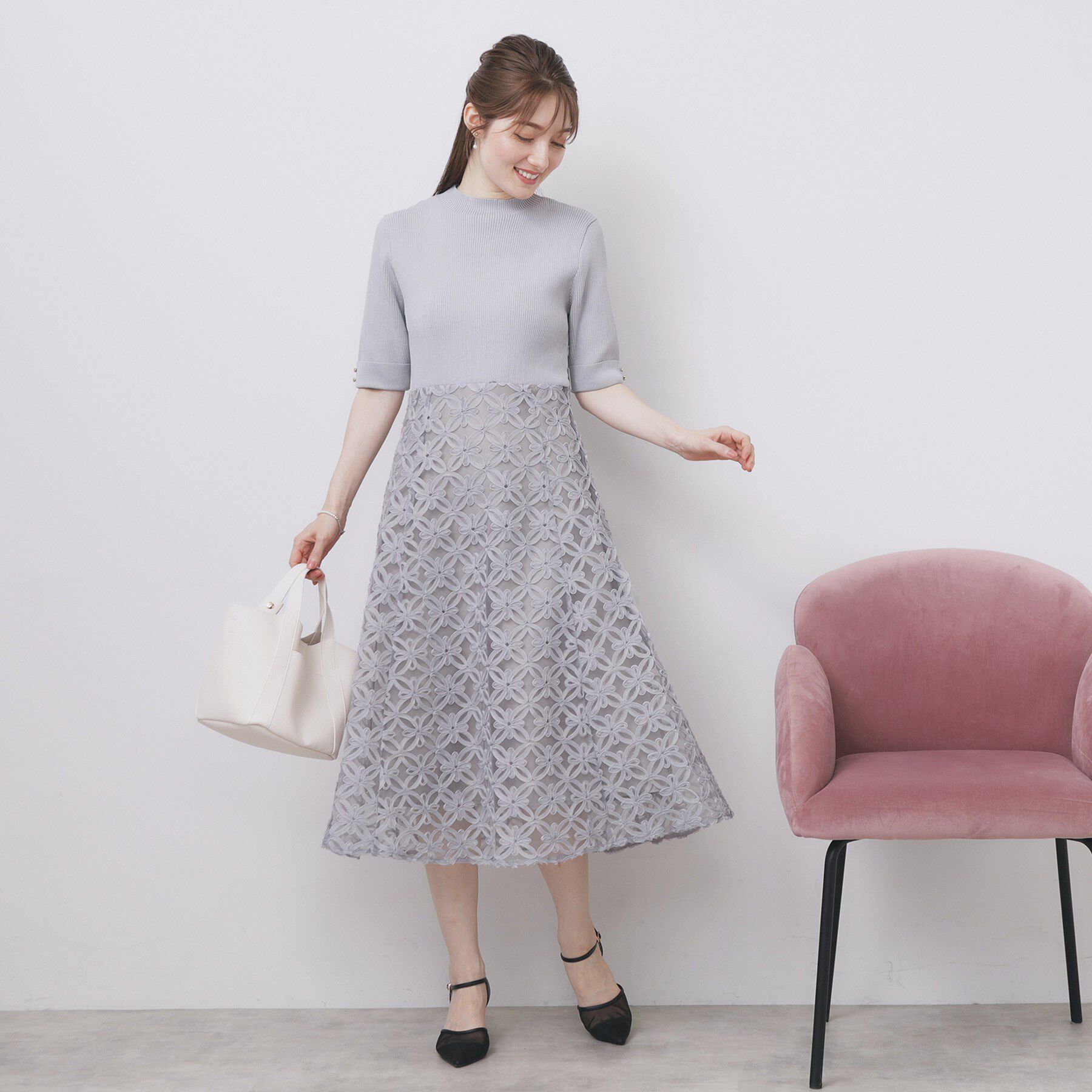 index「フラワーレースドッキングワンピース【洗える/抗ピル】」|ワンピース|