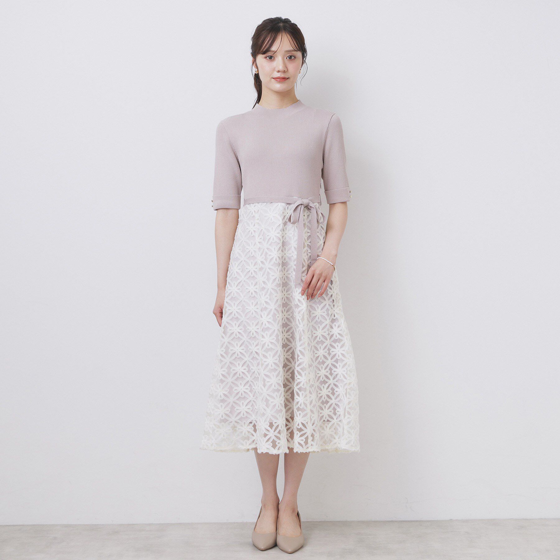 index「フラワーレースドッキングワンピース【洗える/抗ピル】」|ワンピース|