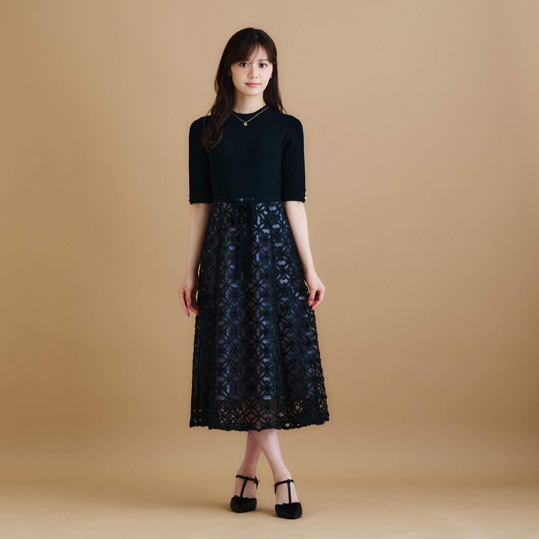 index「フラワーレースドッキングワンピース【洗える/抗ピル】」|ワンピース|