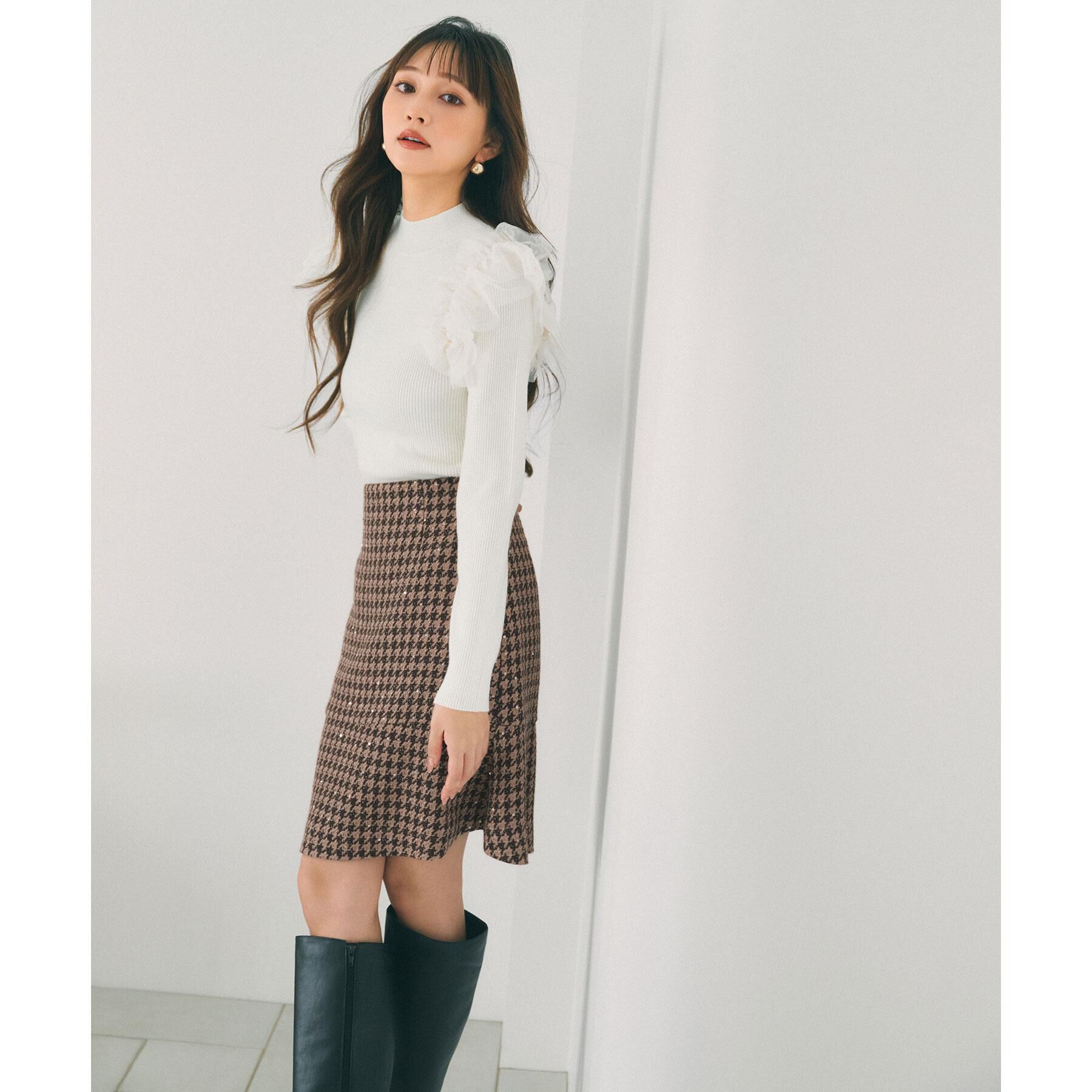 index「ショルダーチュールフリルハイネックニット【洗濯機OK/抗ピル】」|ニット・セーター|