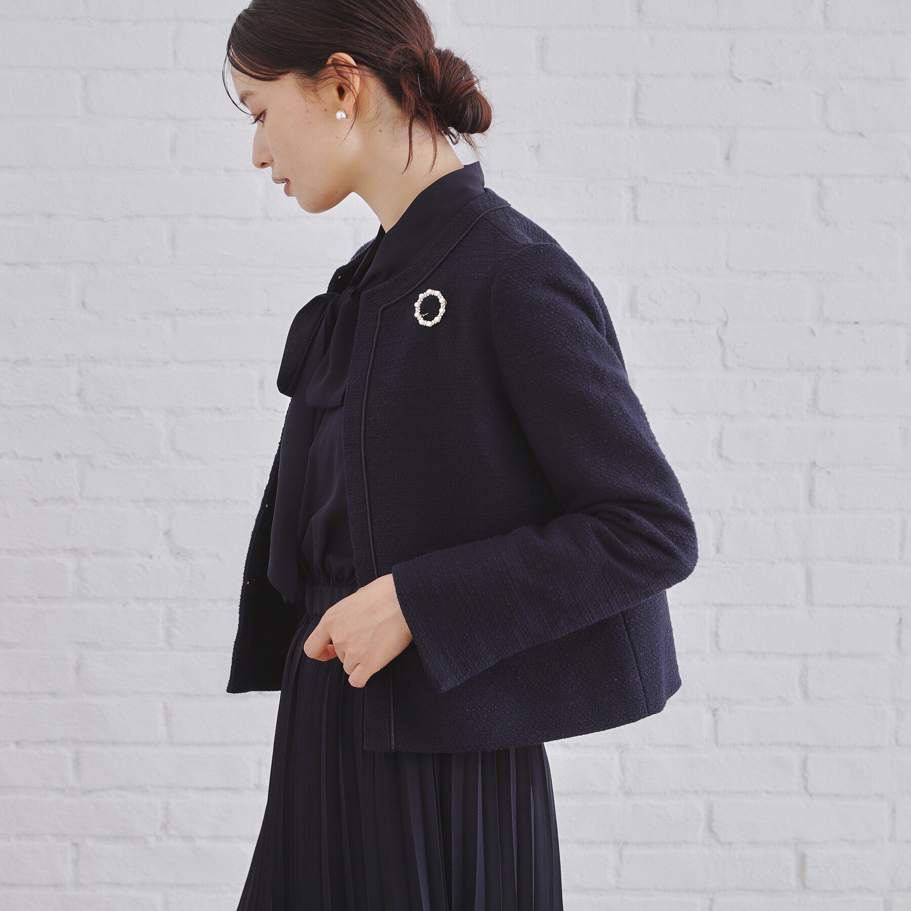 OPAQUE.CLIP「《通勤対応》コットンツイードジャケット」|ノーカラージャケット|