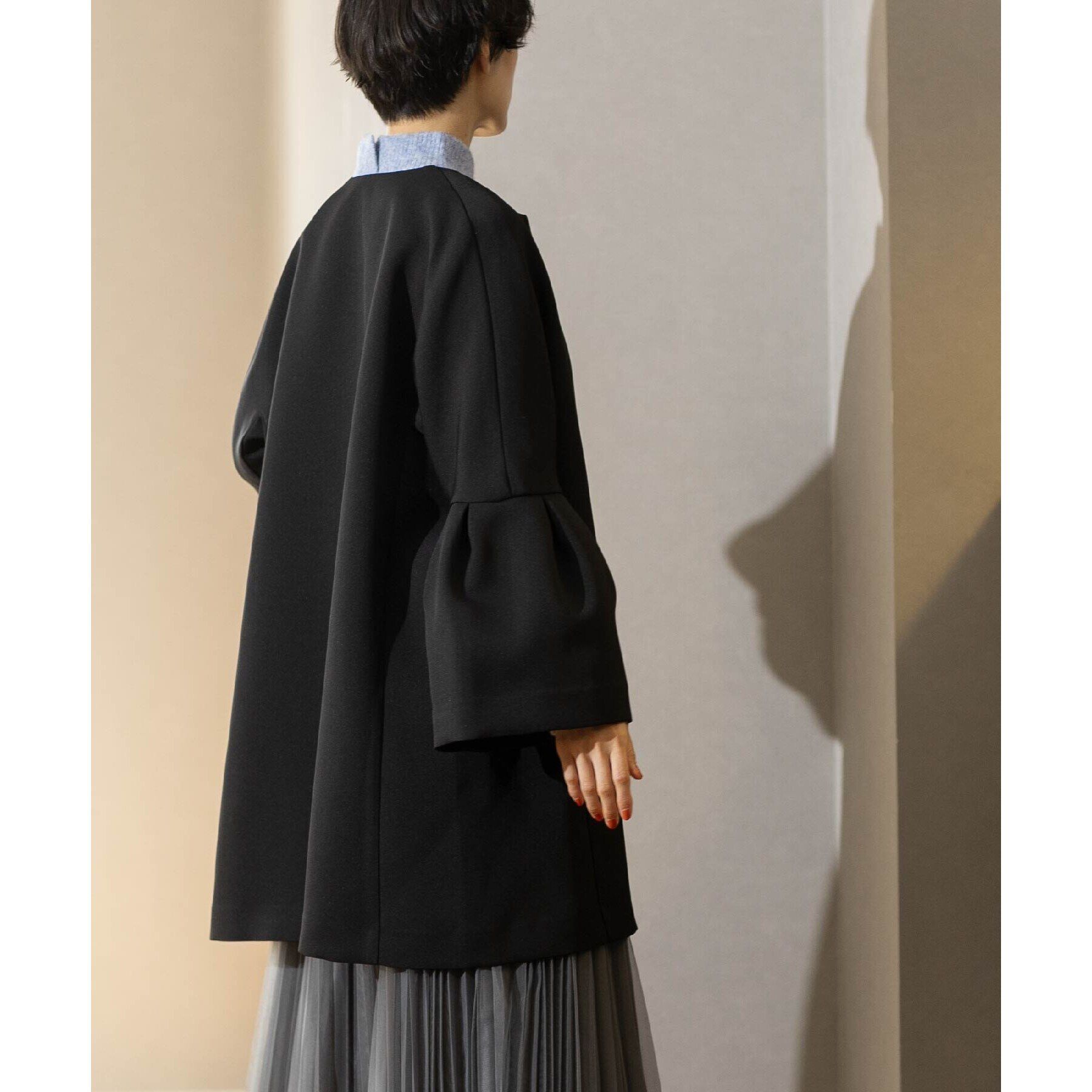 OPAQUE.CLIP「フレアスリーブミドルコート【洗える】」|ノーカラーコート|