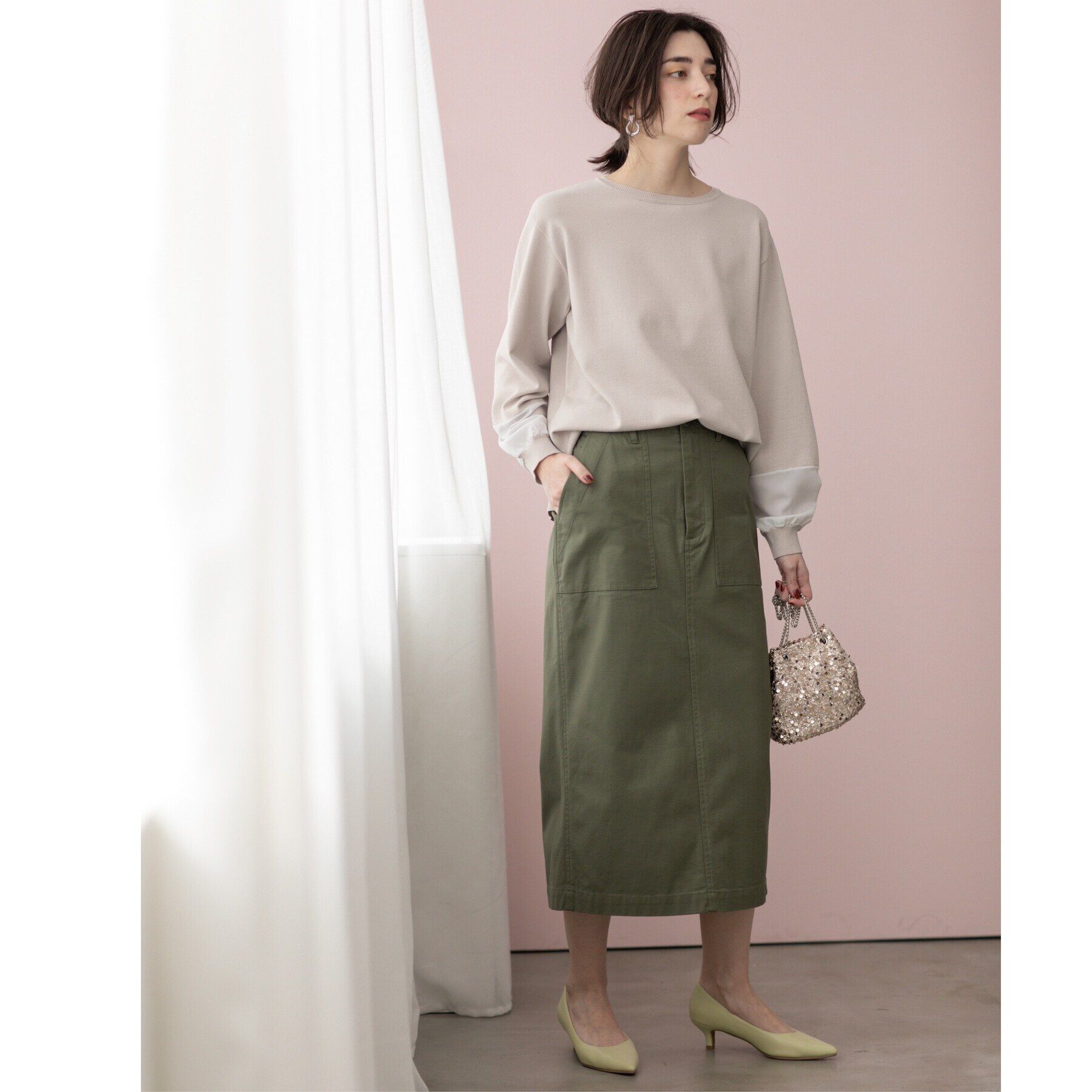 OPAQUE.CLIP「ジョーゼット切替スリーブニット【洗濯機洗い可】」|ニット・セーター|