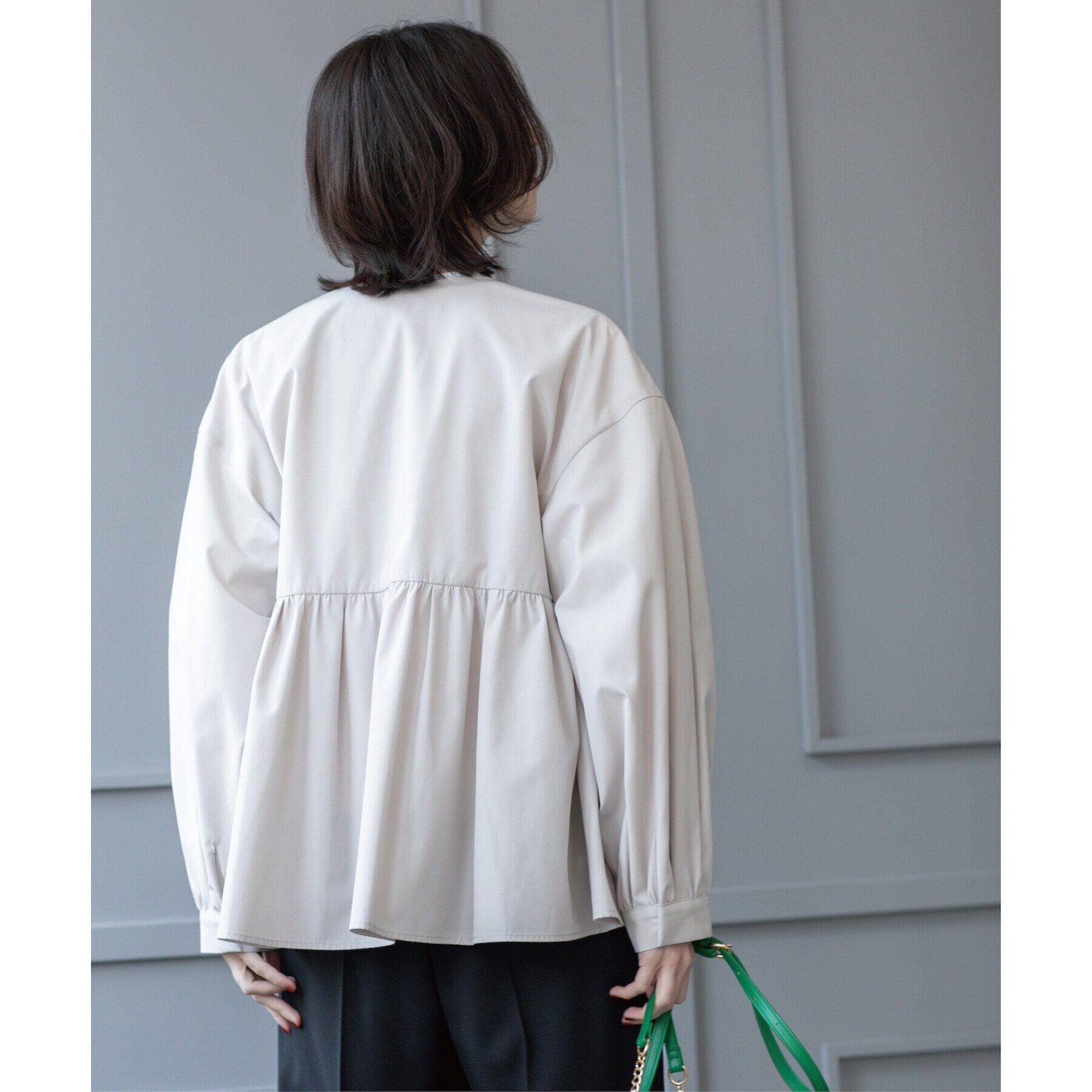 OPAQUE.CLIP「撥水ノーカラーペプラムブルゾン【洗濯機洗い可/花粉対応】」|ノーカラージャケット|