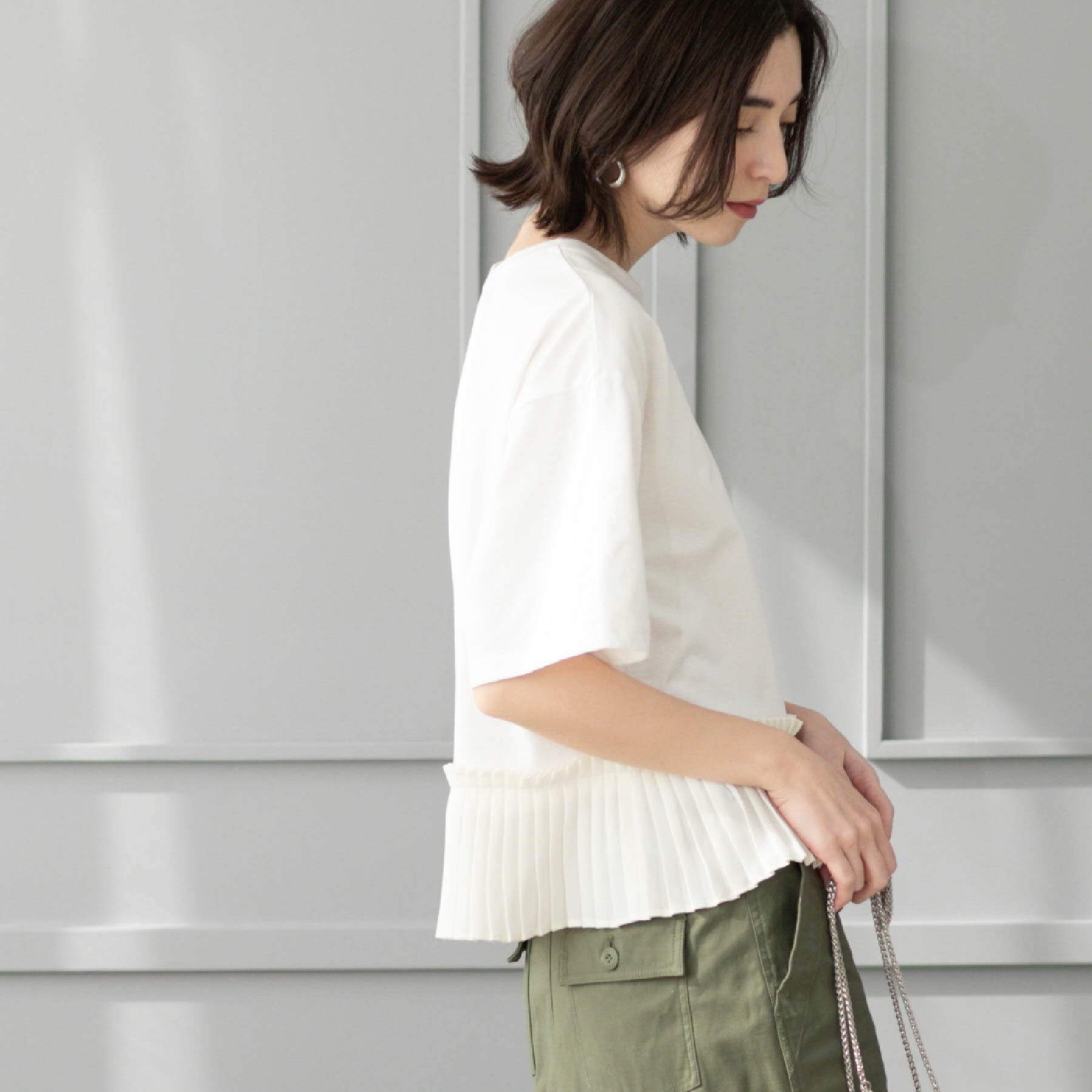 OPAQUE.CLIP「プリーツデザインドッキングトップス【洗濯機洗い可】」|Tシャツ・カットソー|