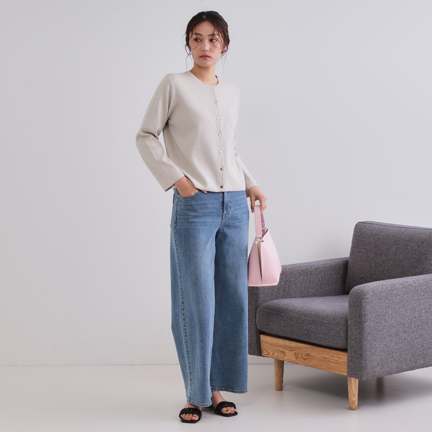 OPAQUE.CLIP「スナップボタンショートニットカーディガン【洗濯機洗い可】」|カーディガン|