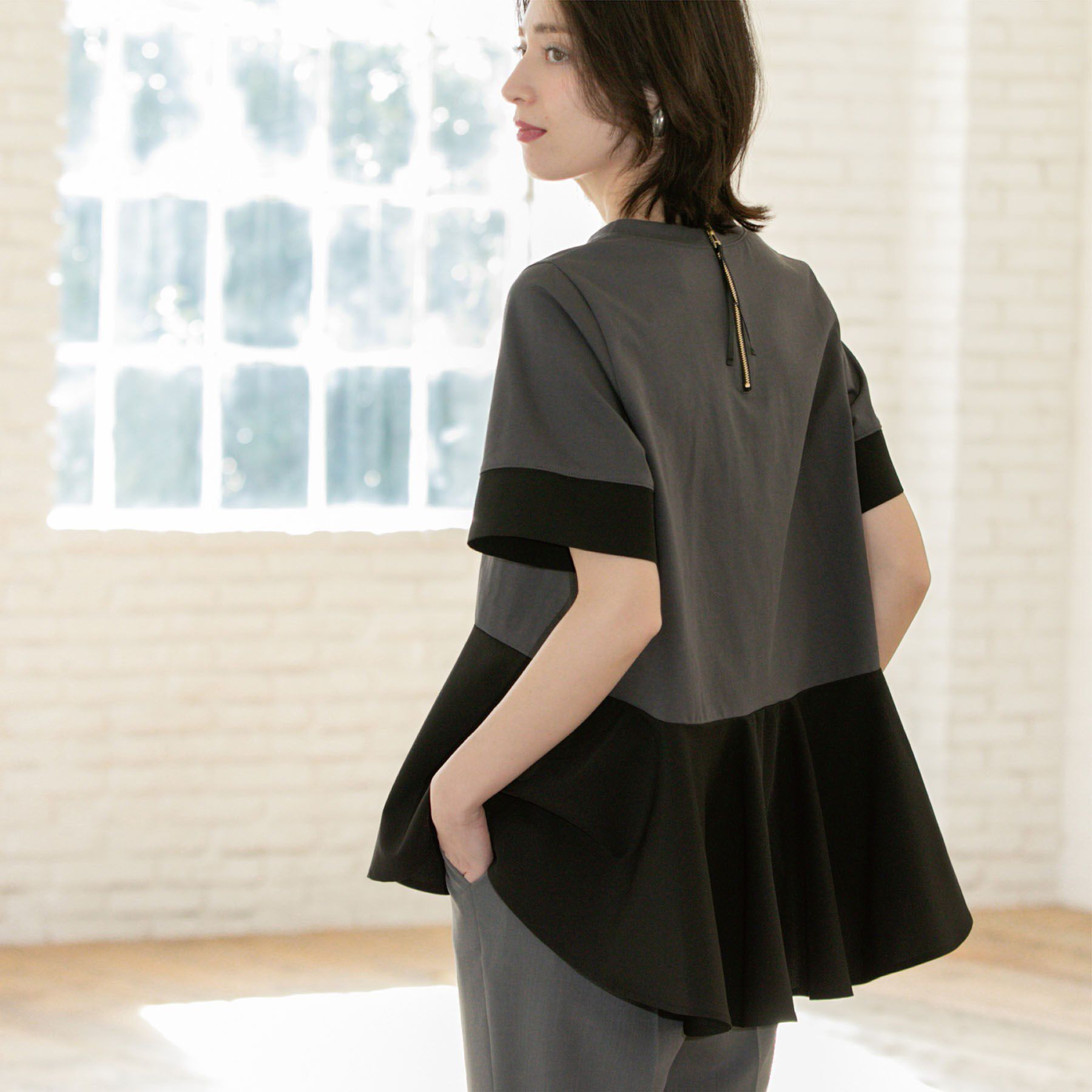 OPAQUE.CLIP「ペプラム切替ドッキングトップス【洗濯機洗い可】」|Tシャツ・カットソー|チャコールグレー(5