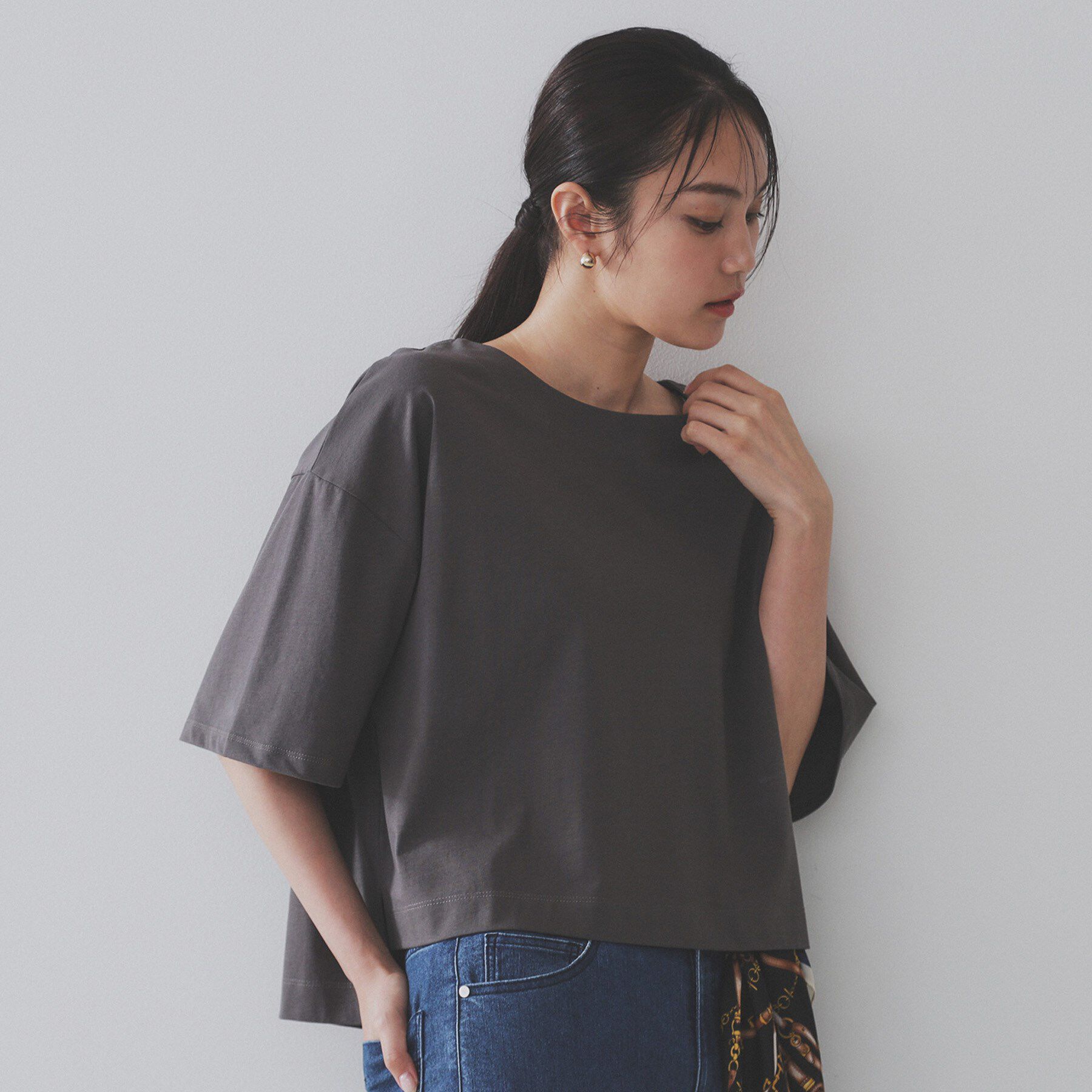 OPAQUE.CLIP「ボートネックショートTシャツ【洗濯機洗い可】」|Tシャツ・カットソー|