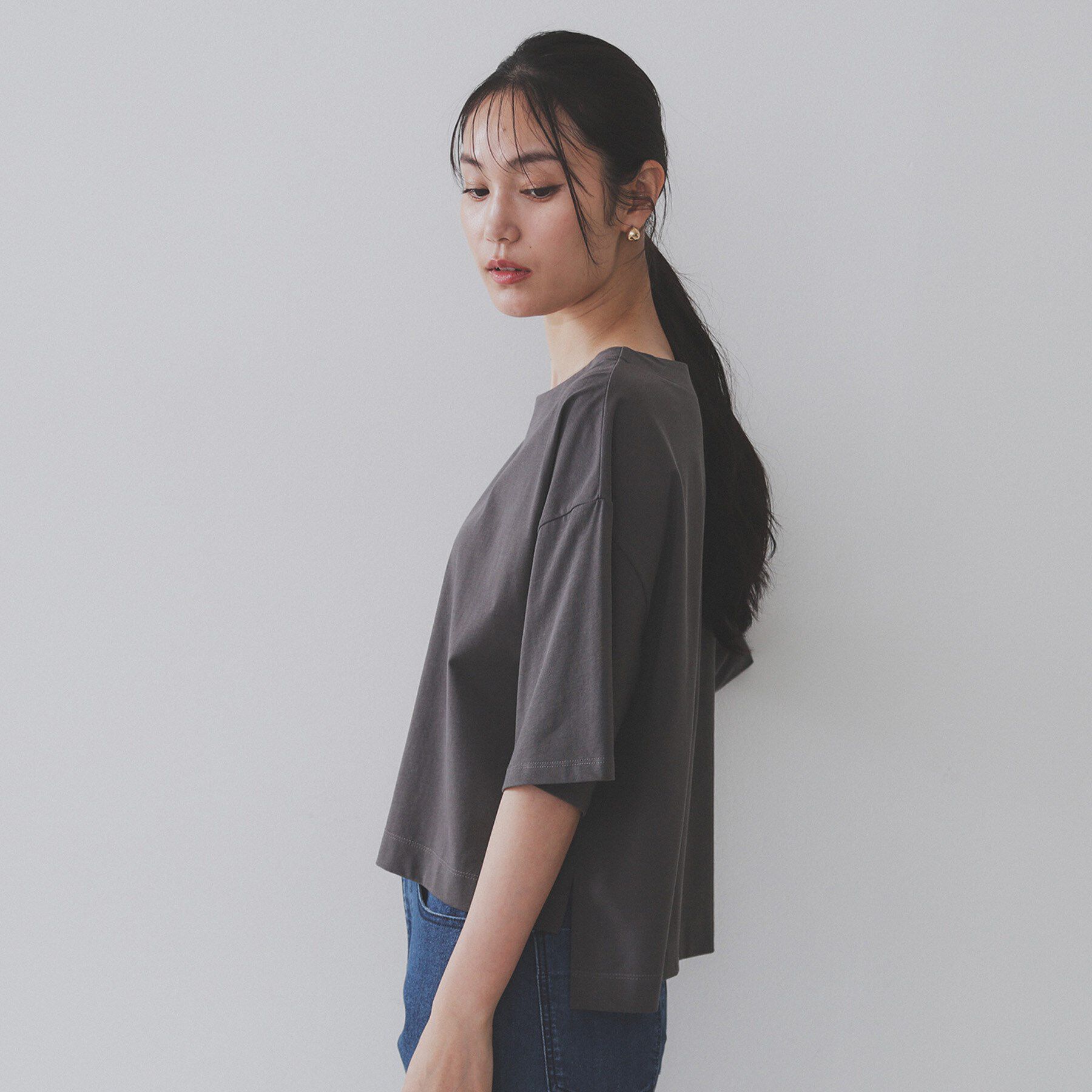 OPAQUE.CLIP「ボートネックショートTシャツ【洗濯機洗い可】」|Tシャツ・カットソー|