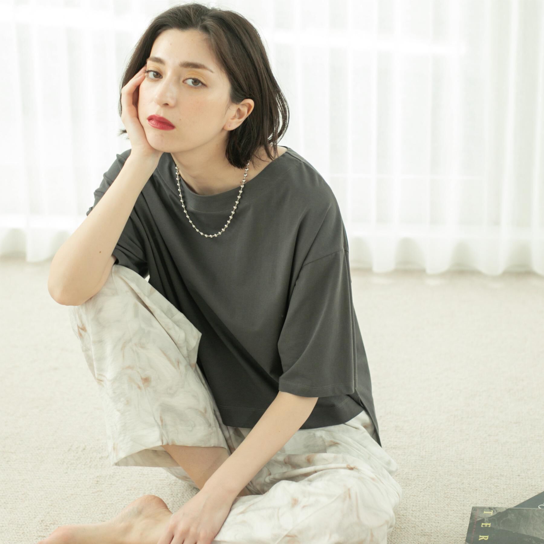 OPAQUE.CLIP「ボートネックショートTシャツ【洗濯機洗い可】」|Tシャツ・カットソー|