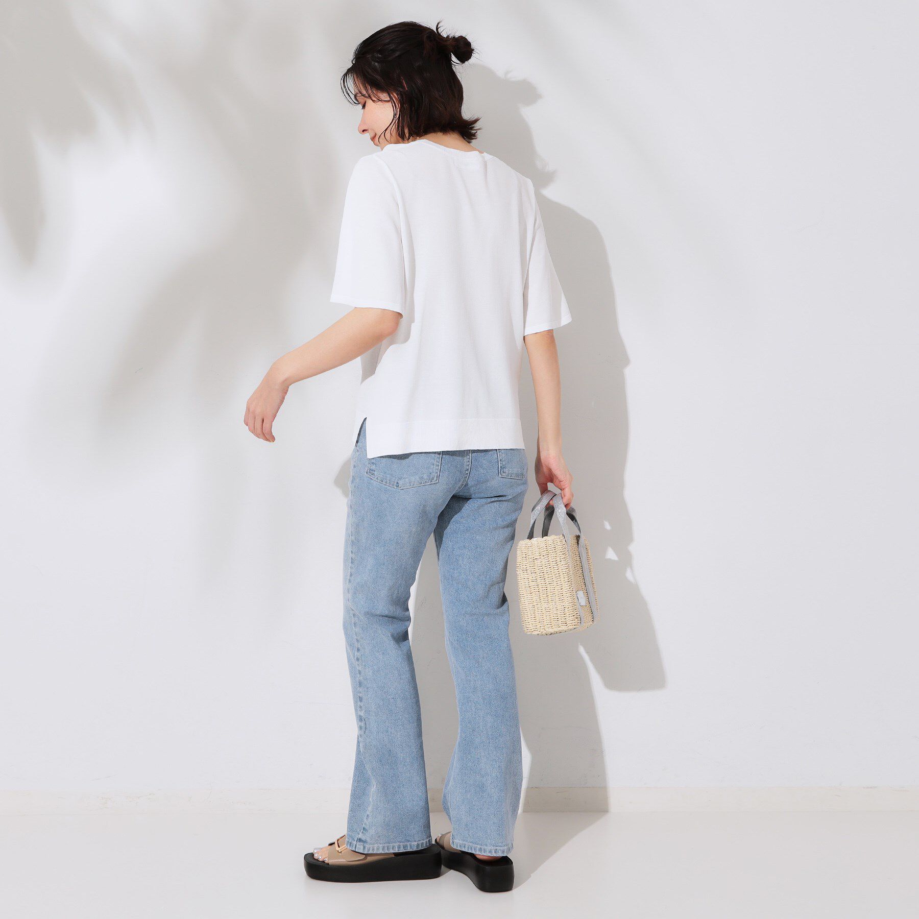 OPAQUE.CLIP「《6色展開/S-LLサイズ》フレアスリーブニット【UV/接触冷感/抗ピル/洗濯機洗い可】」|ニット・セーター|