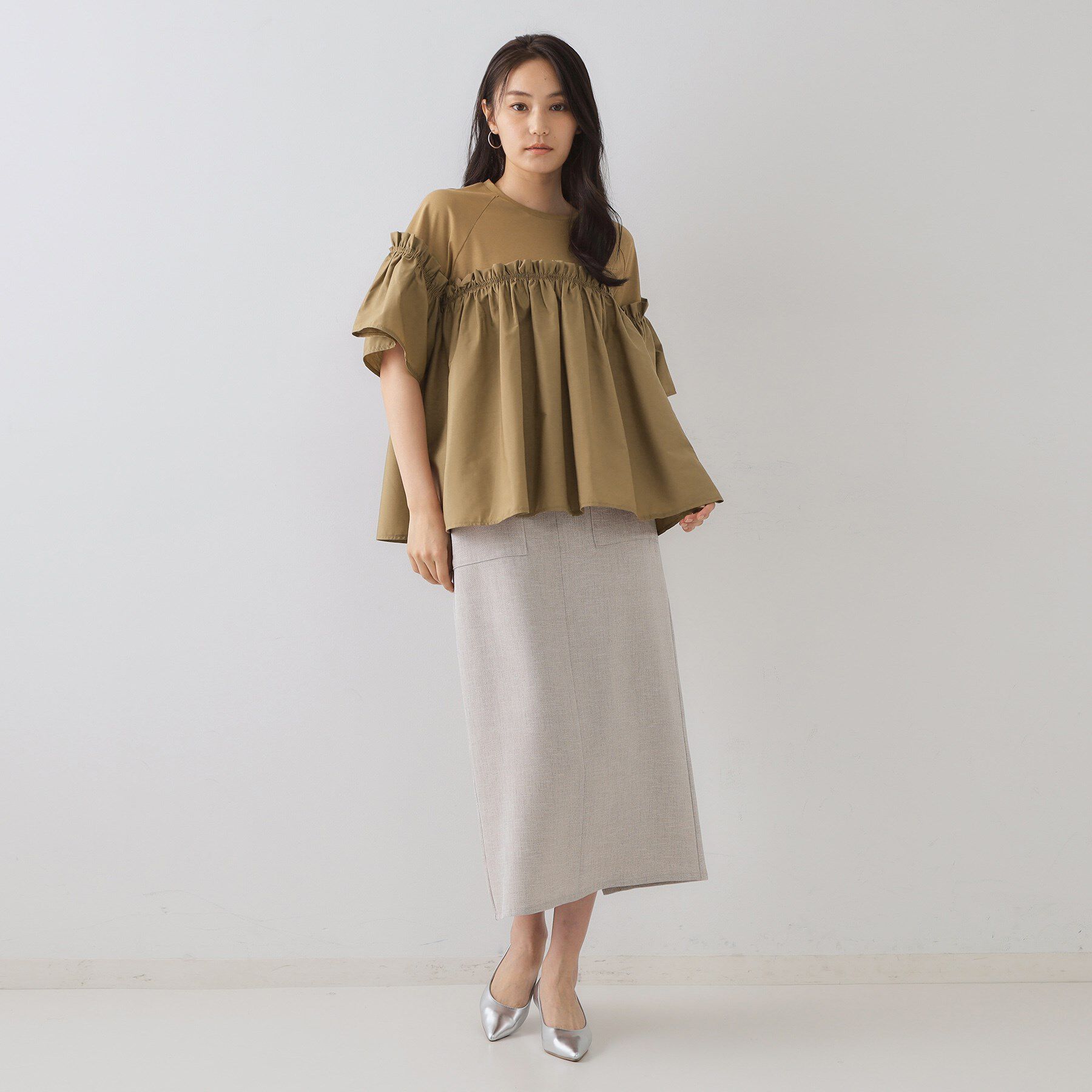 OPAQUE.CLIP「ギャザーフリルドッキングカットソー【洗濯機洗い可】」|Tシャツ・カットソー|