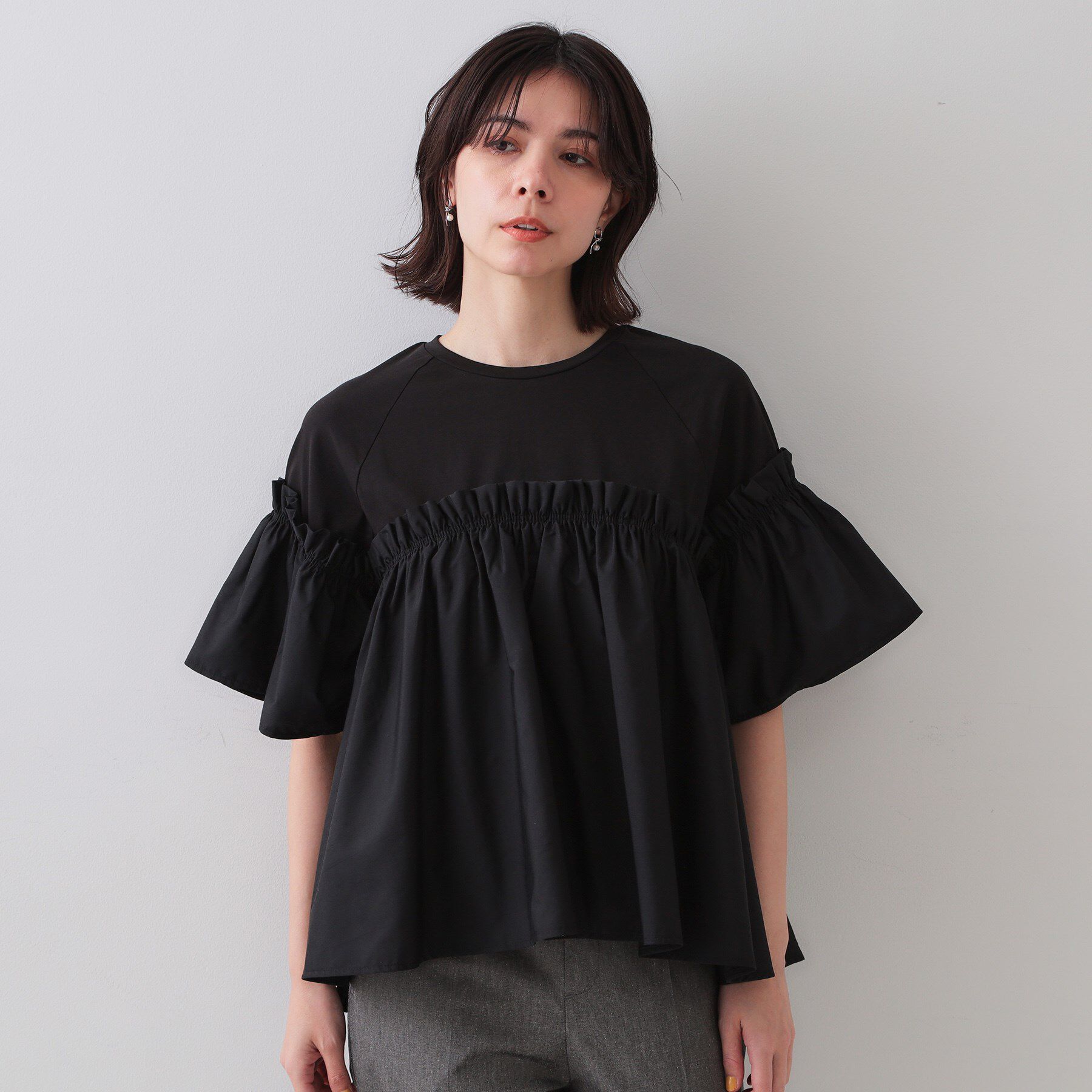 OPAQUE.CLIP「ギャザーフリルドッキングカットソー【洗濯機洗い可】」|Tシャツ・カットソー|