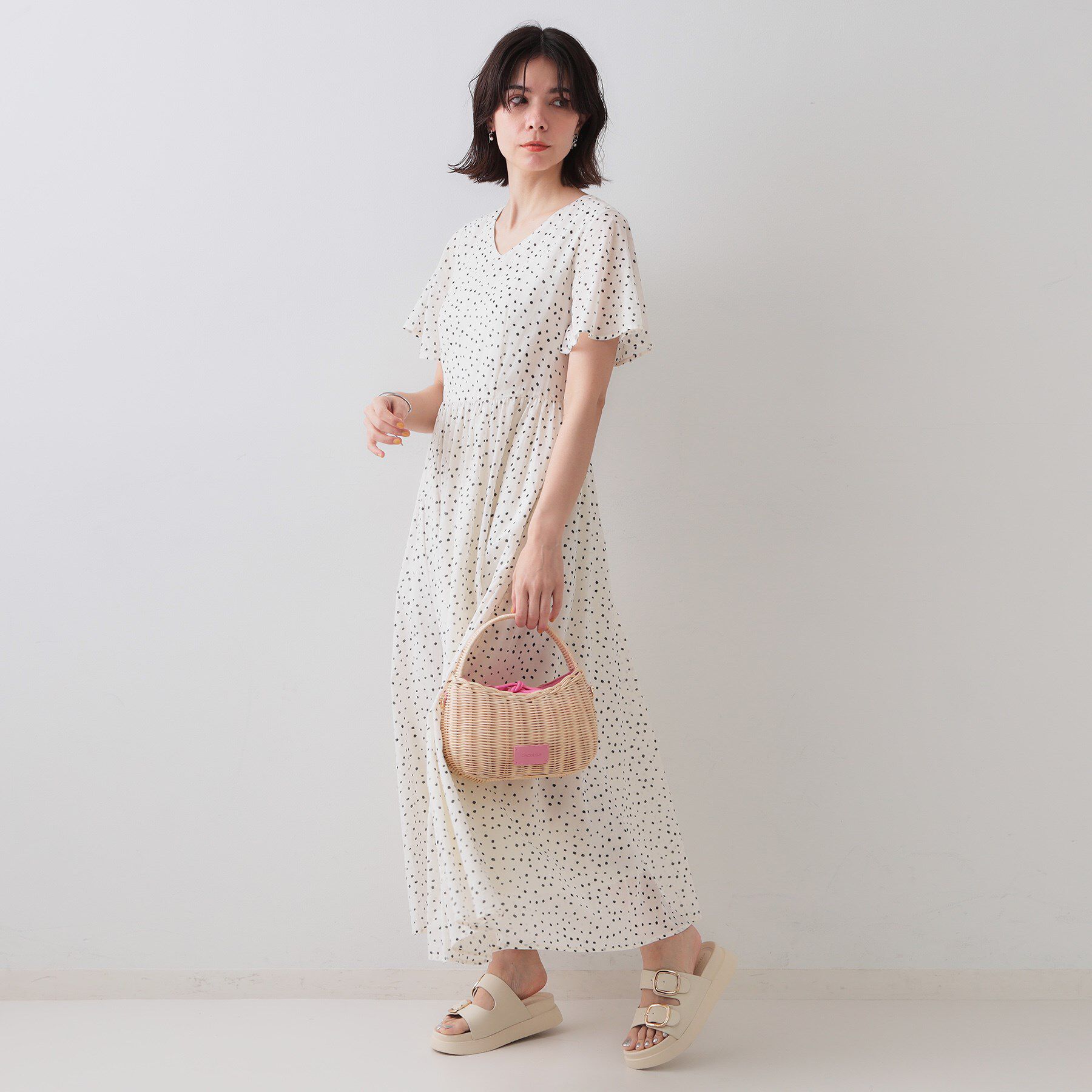 OPAQUE.CLIP「Vネックフィット＆フレアドレス/オーガニックコットン混【洗濯機洗い可】」|ワンピース|