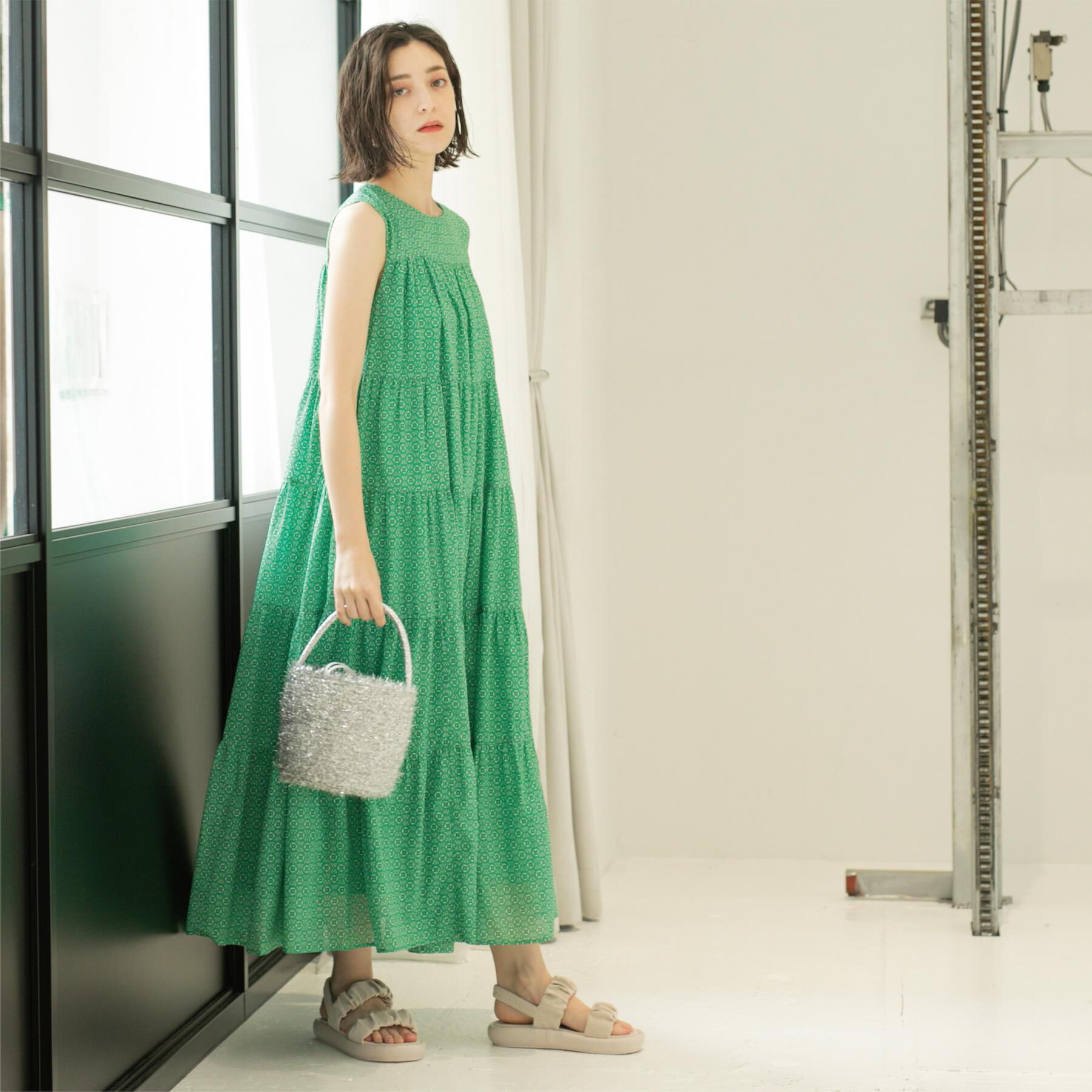 OPAQUE.CLIP「《Can Cam掲載》ティアードマキシドレス/オーガニックコットン混【洗濯機洗い可】」|ワンピース|