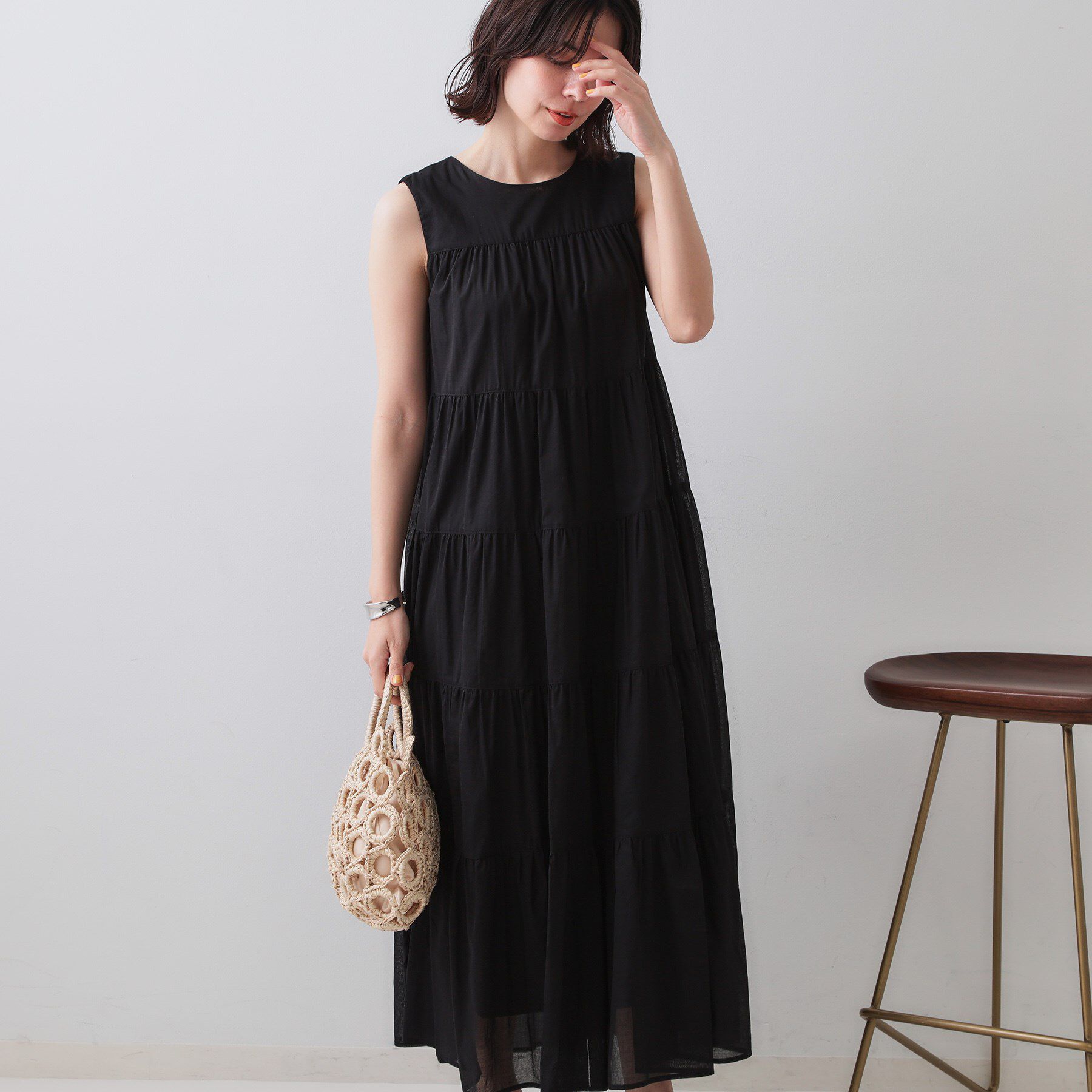 OPAQUE.CLIP「《Can Cam掲載》ティアードマキシドレス/オーガニックコットン混【洗濯機洗い可】」|ワンピース|