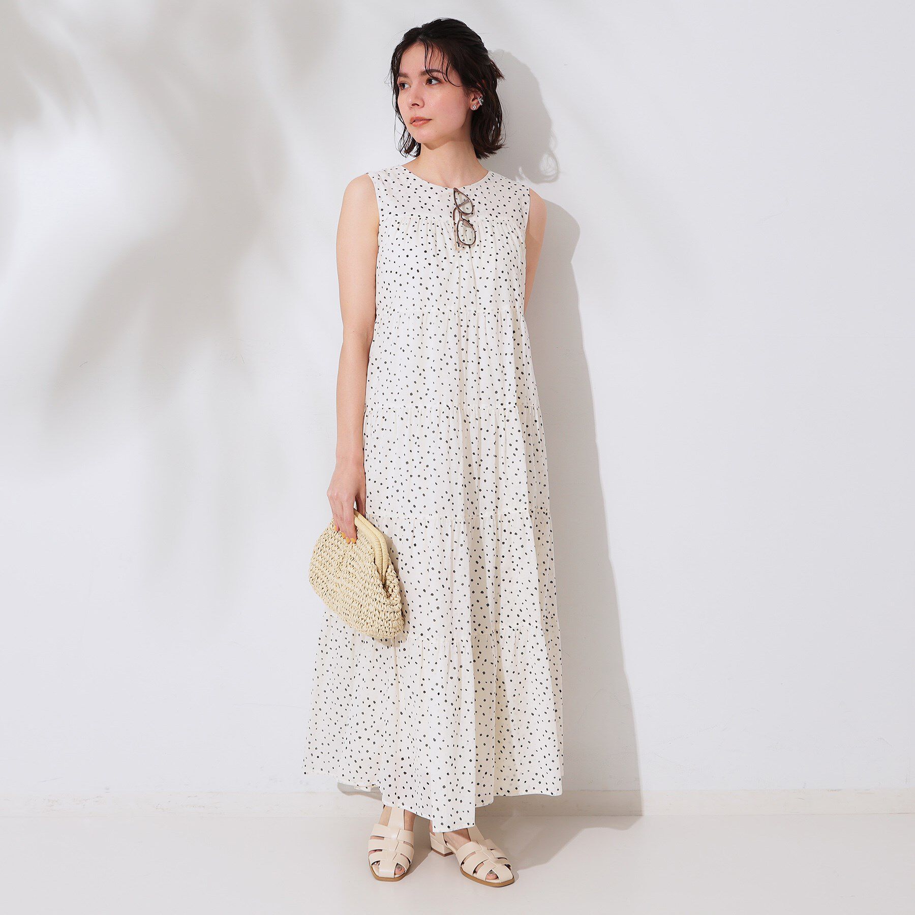 OPAQUE.CLIP「《Can Cam掲載》ティアードマキシドレス/オーガニックコットン混【洗濯機洗い可】」|ワンピース|
