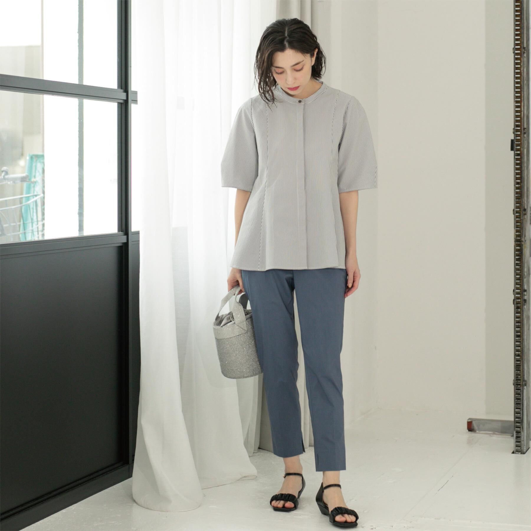 OPAQUE.CLIP「サッカーストライプペプラムブラウス【吸水速乾/イージーアイロン/洗濯機洗い可】」|シャツ・ブラウス|