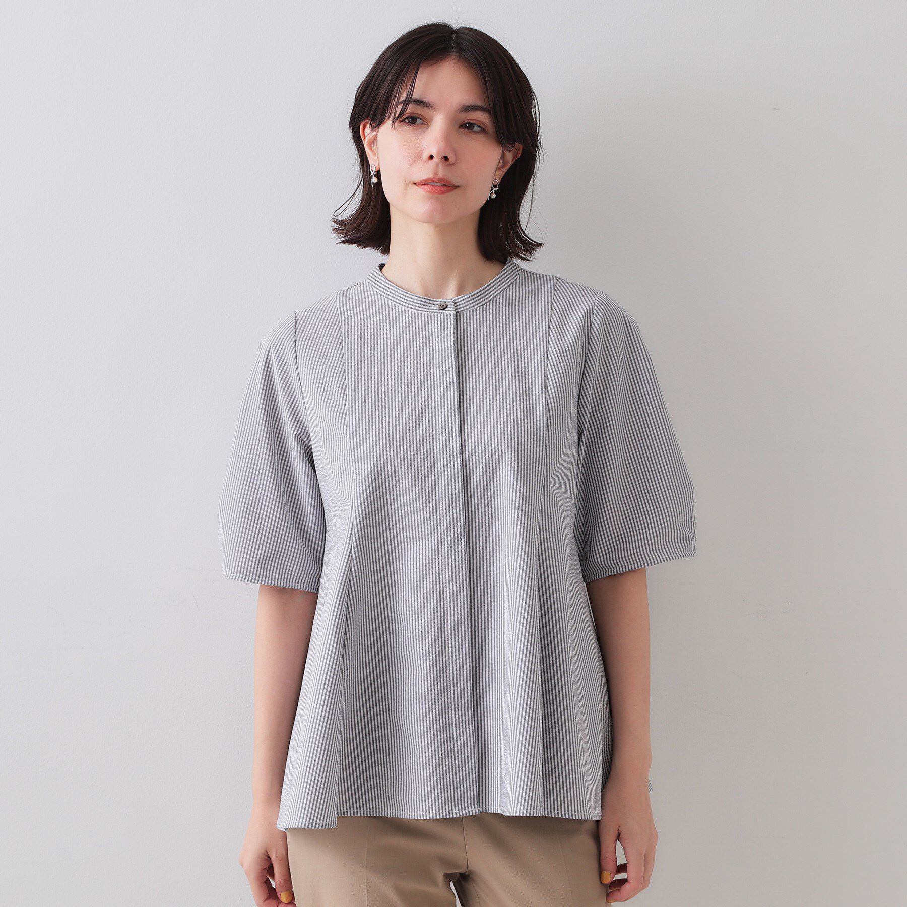 OPAQUE.CLIP「サッカーストライプペプラムブラウス【吸水速乾/イージーアイロン/洗濯機洗い可】」|シャツ・ブラウス|