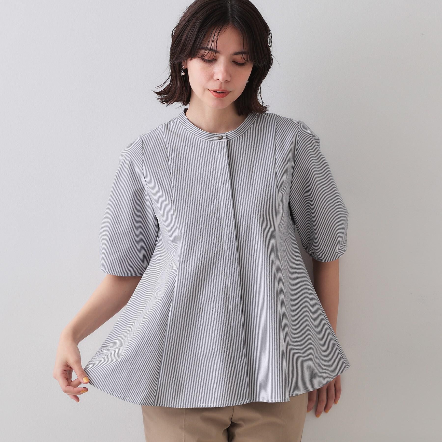 OPAQUE.CLIP「サッカーストライプペプラムブラウス【吸水速乾/イージーアイロン/洗濯機洗い可】」|シャツ・ブラウス|