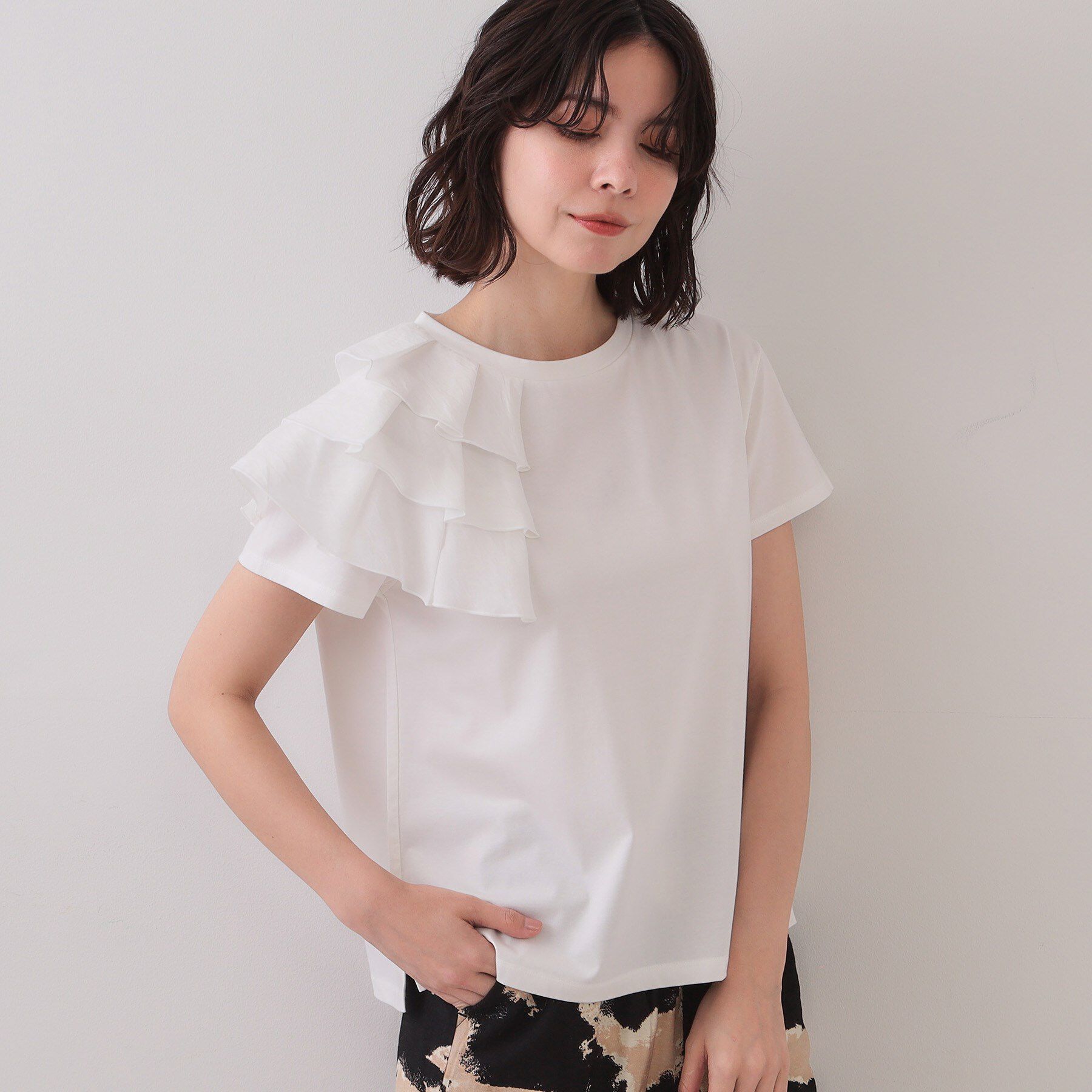 OPAQUE.CLIP「ショルダーフリルドッキングカットソー【UV/接触冷感/洗濯機洗い可】」|Tシャツ・カットソー|