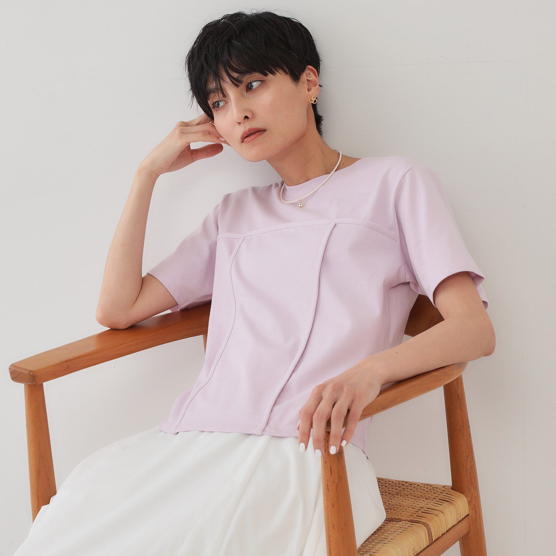 OPAQUE.CLIP「切り替えデザインカットソー【洗濯機洗い可】」|Tシャツ・カットソー|ライトピンク(070