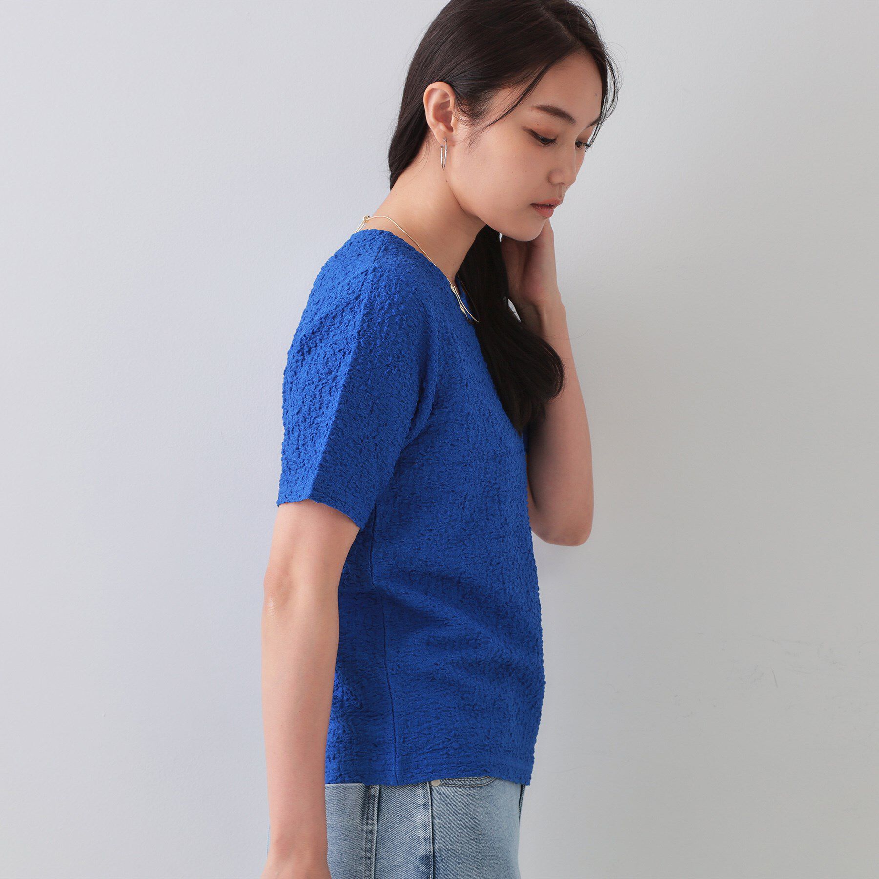 OPAQUE.CLIP「ふくれジャカードショートカットソー【洗濯機洗い可】」|Tシャツ・カットソー|