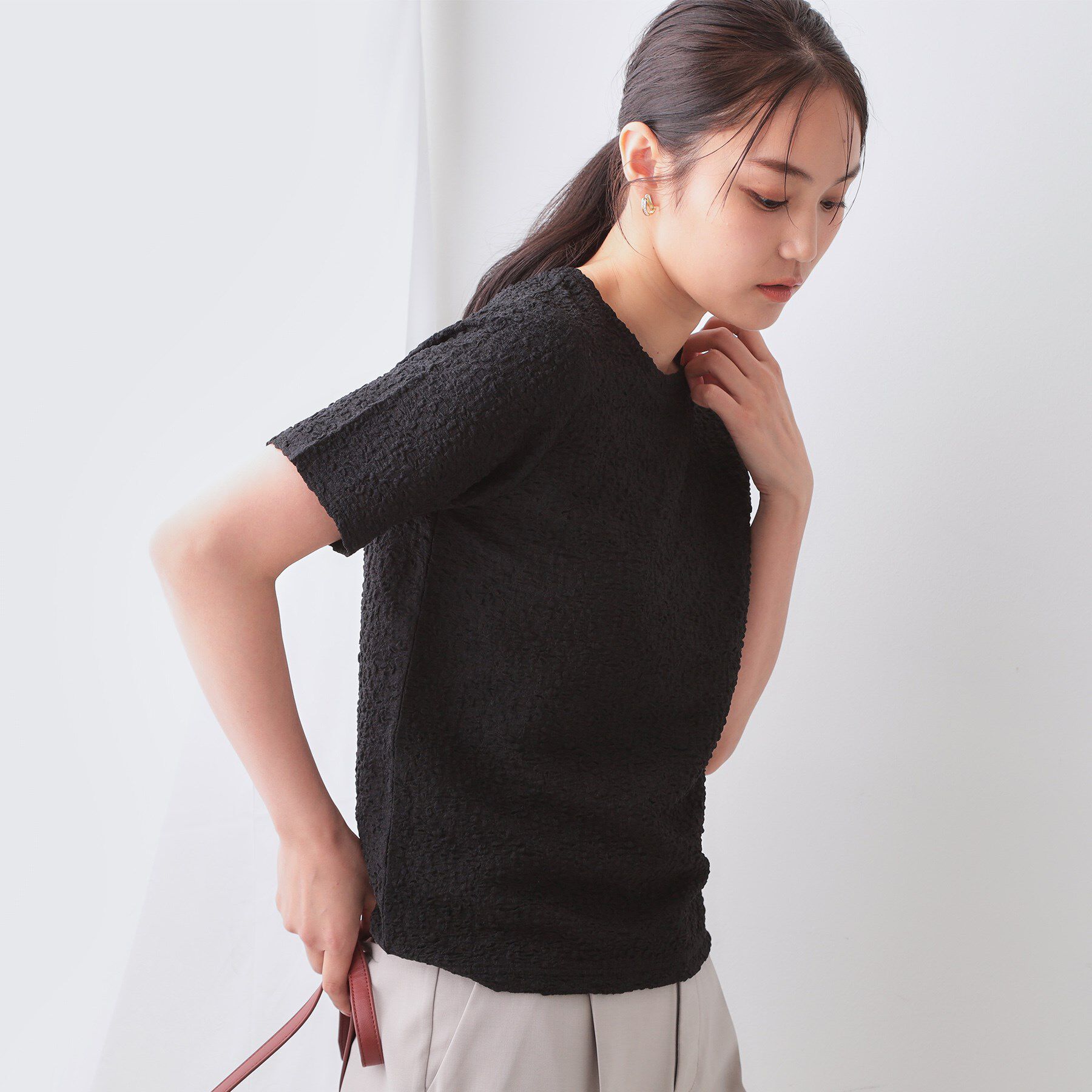 OPAQUE.CLIP「ふくれジャカードショートカットソー【洗濯機洗い可】」|Tシャツ・カットソー|