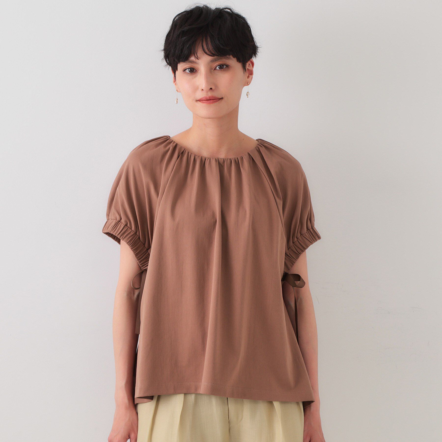 OPAQUE.CLIP「サイドリボンチュニックトップス【洗濯機洗い可】」|Tシャツ・カットソー|