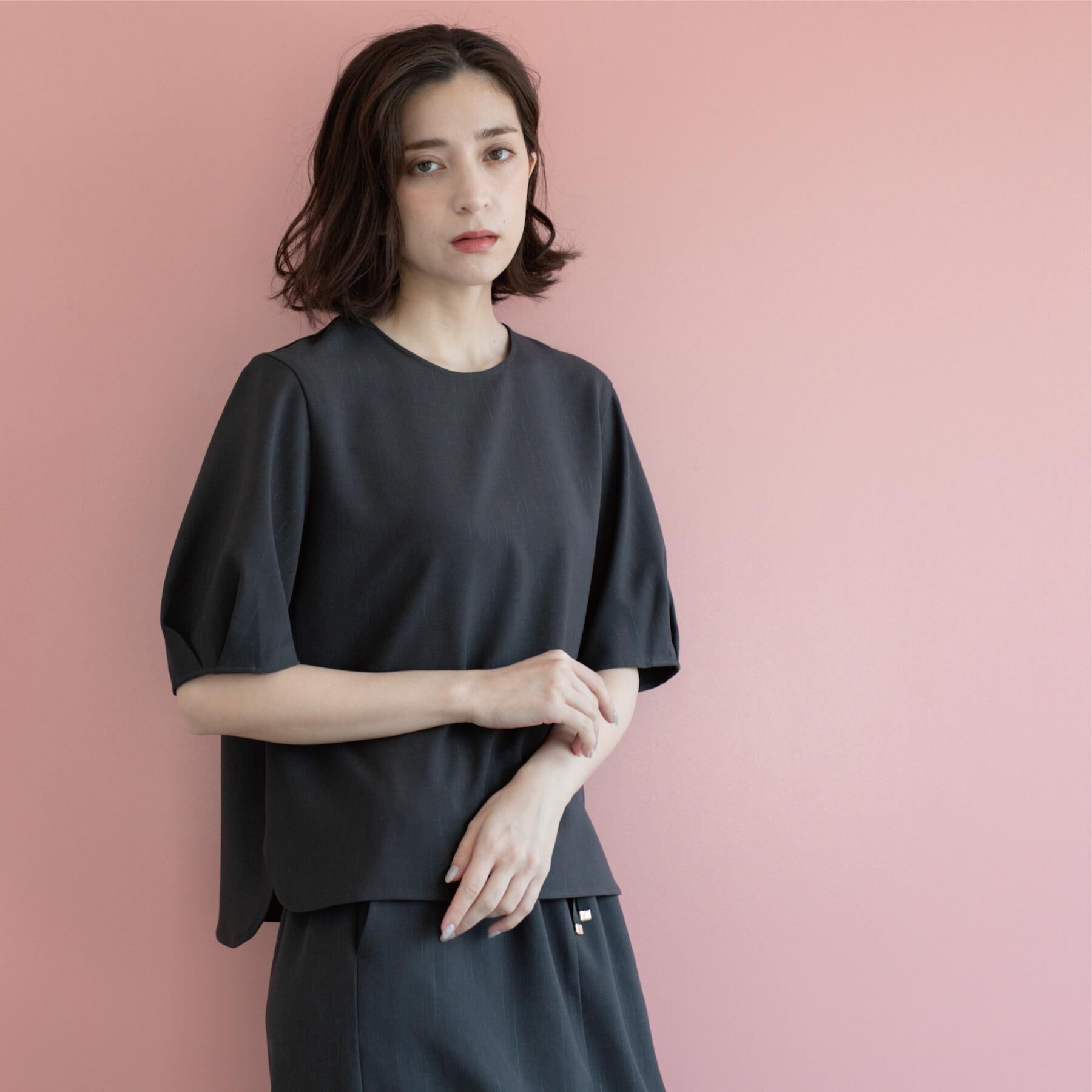 OPAQUE.CLIP「ラメストライプタックスリーブブラウス/セットアップ可【洗濯機洗い可/防シワ/吸水速乾】」|シャツ・ブラウス|