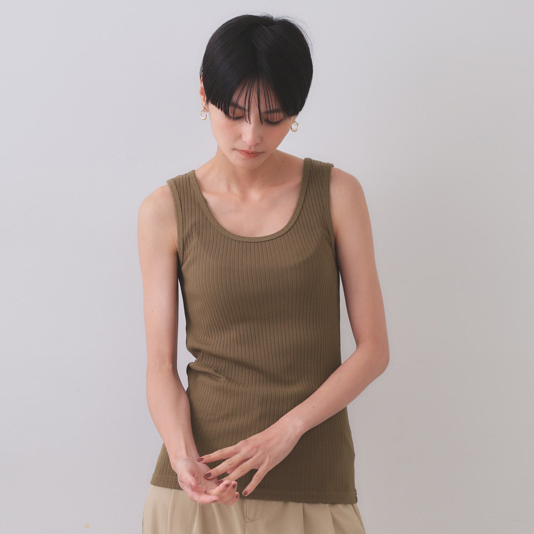 OPAQUE.CLIP「ベーシックテレコタンクトップ【洗濯機洗い可】」|キャミソール|