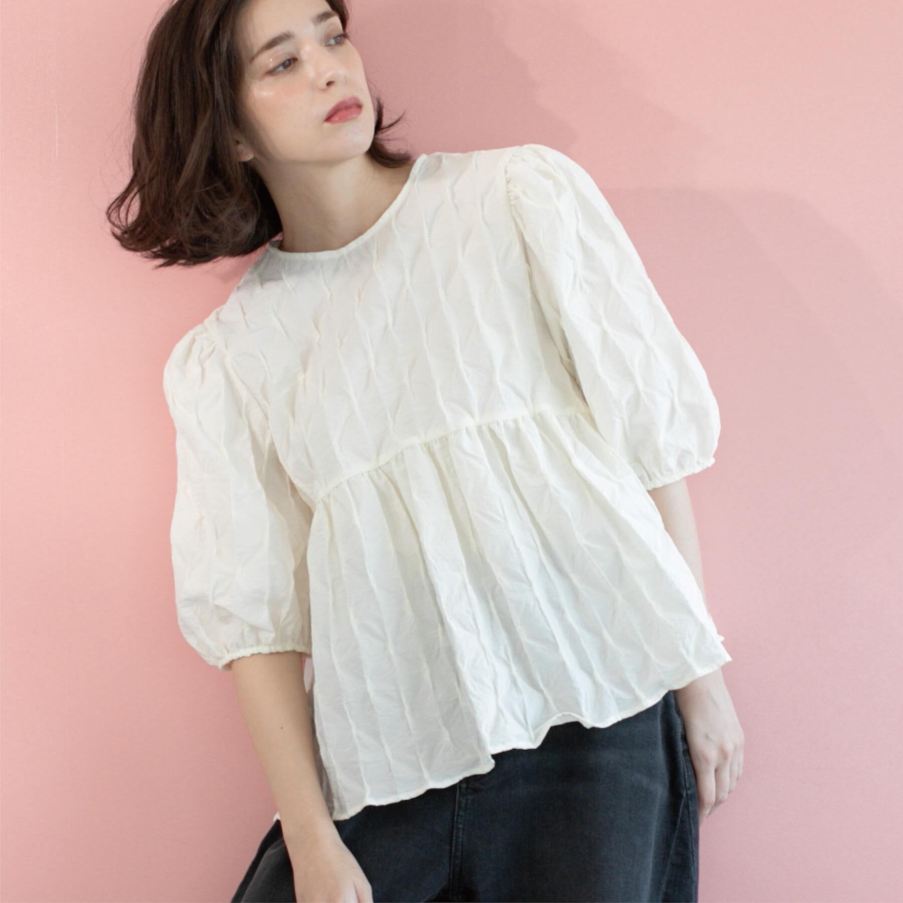 OPAQUE.CLIP「ふくれジャカードペプラムブラウス【洗濯機洗い可】」|シャツ・ブラウス|オフホワイト(003