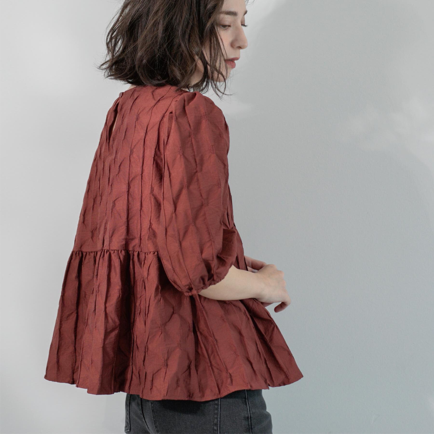 OPAQUE.CLIP「ふくれジャカードペプラムブラウス【洗濯機洗い可】」|シャツ・ブラウス|