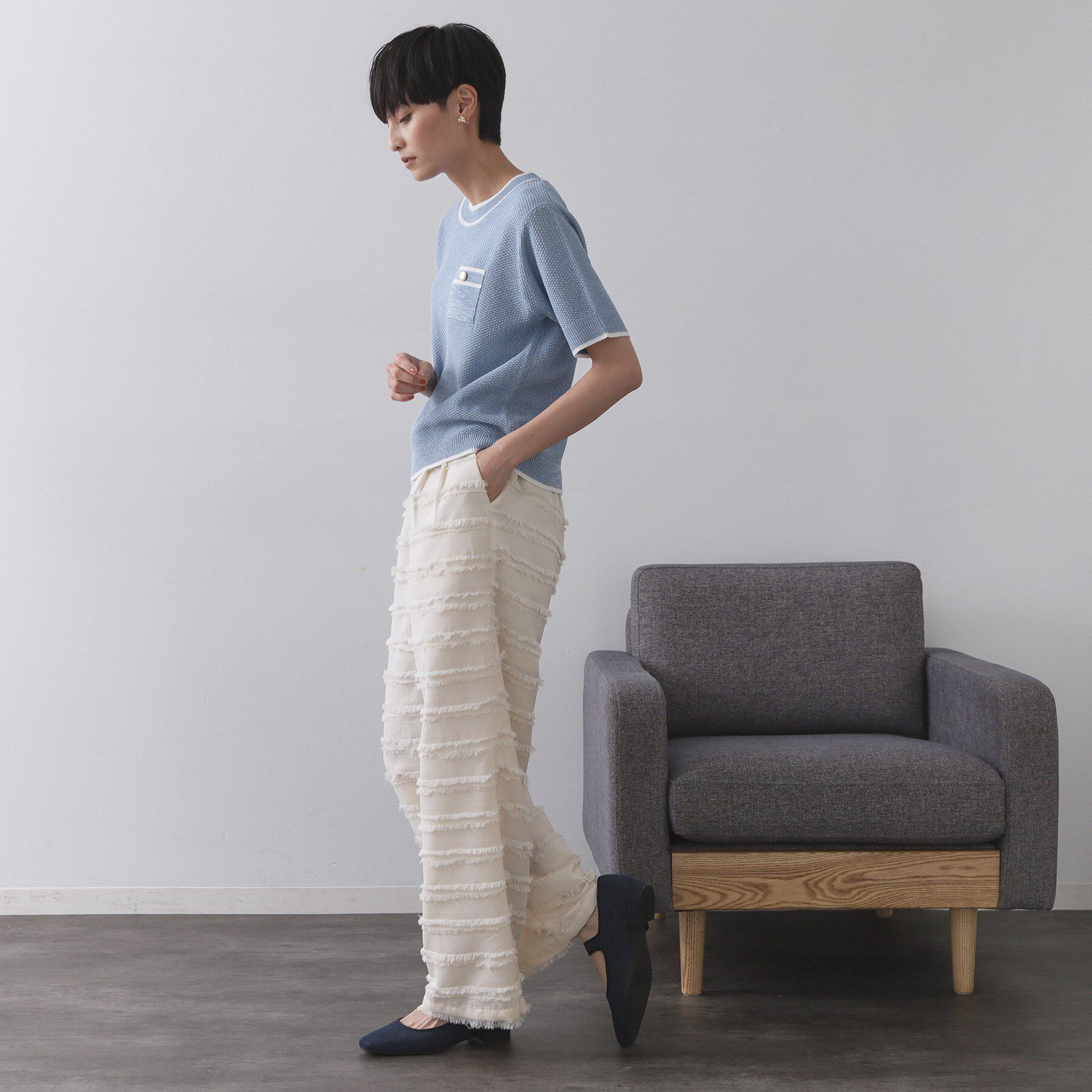 OPAQUE.CLIP「ツイードライクポケット付きニット【洗濯機洗い可/抗ピル】」|ニット・セーター|