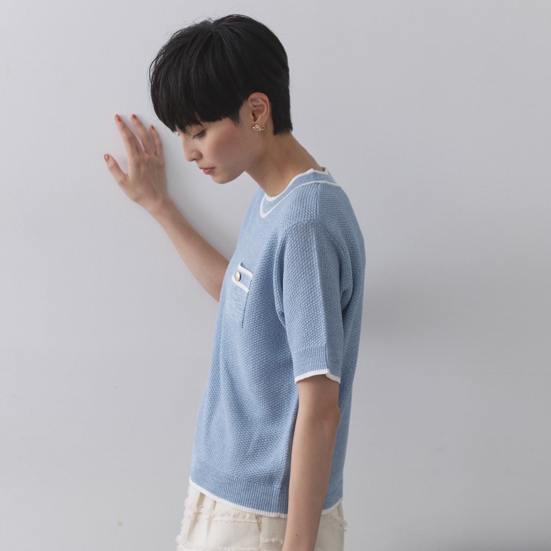 OPAQUE.CLIP「ツイードライクポケット付きニット【洗濯機洗い可/抗ピル】」|ニット・セーター|