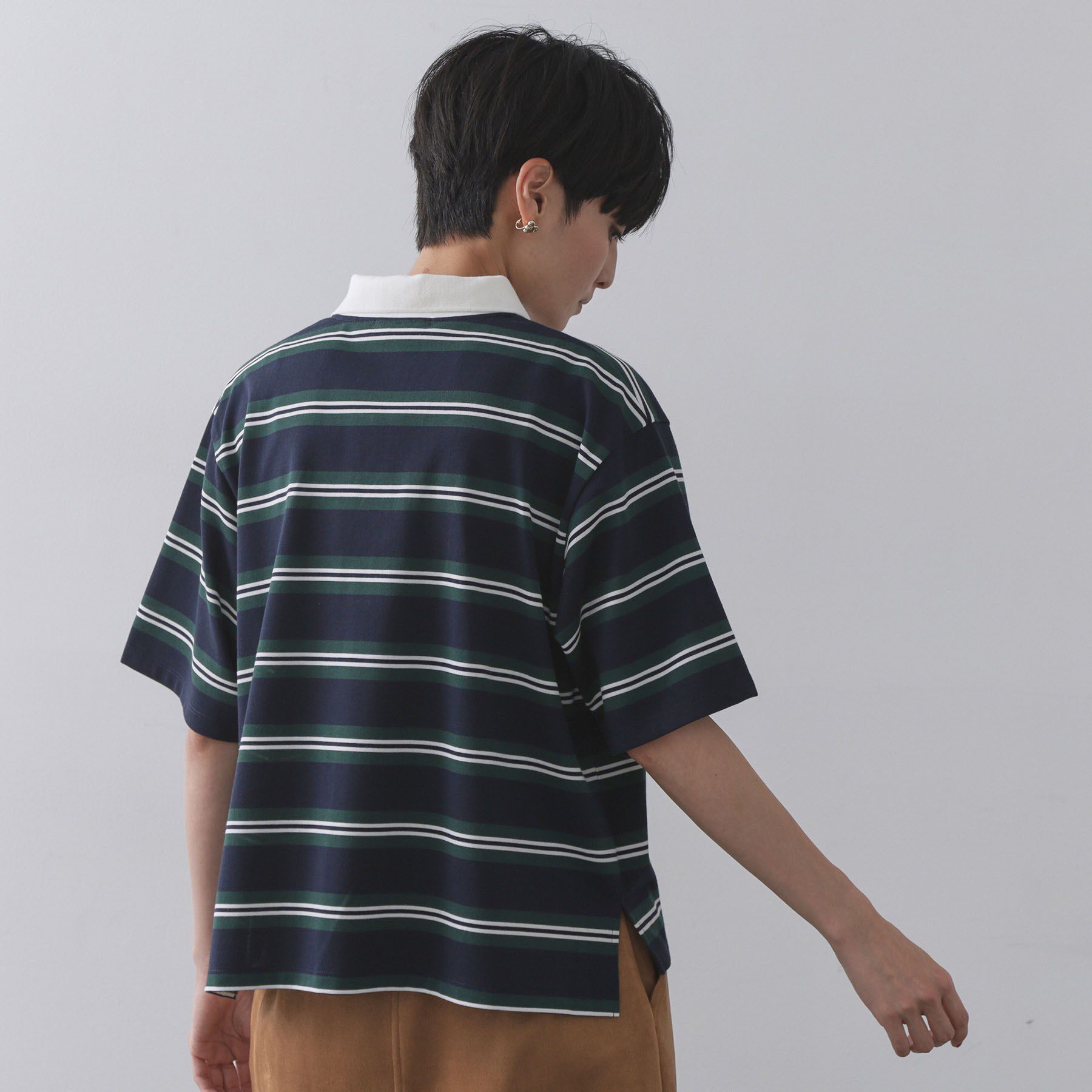 OPAQUE.CLIP「カラーボーダーポロカットソー【洗濯機洗い可】」|ポロシャツ|