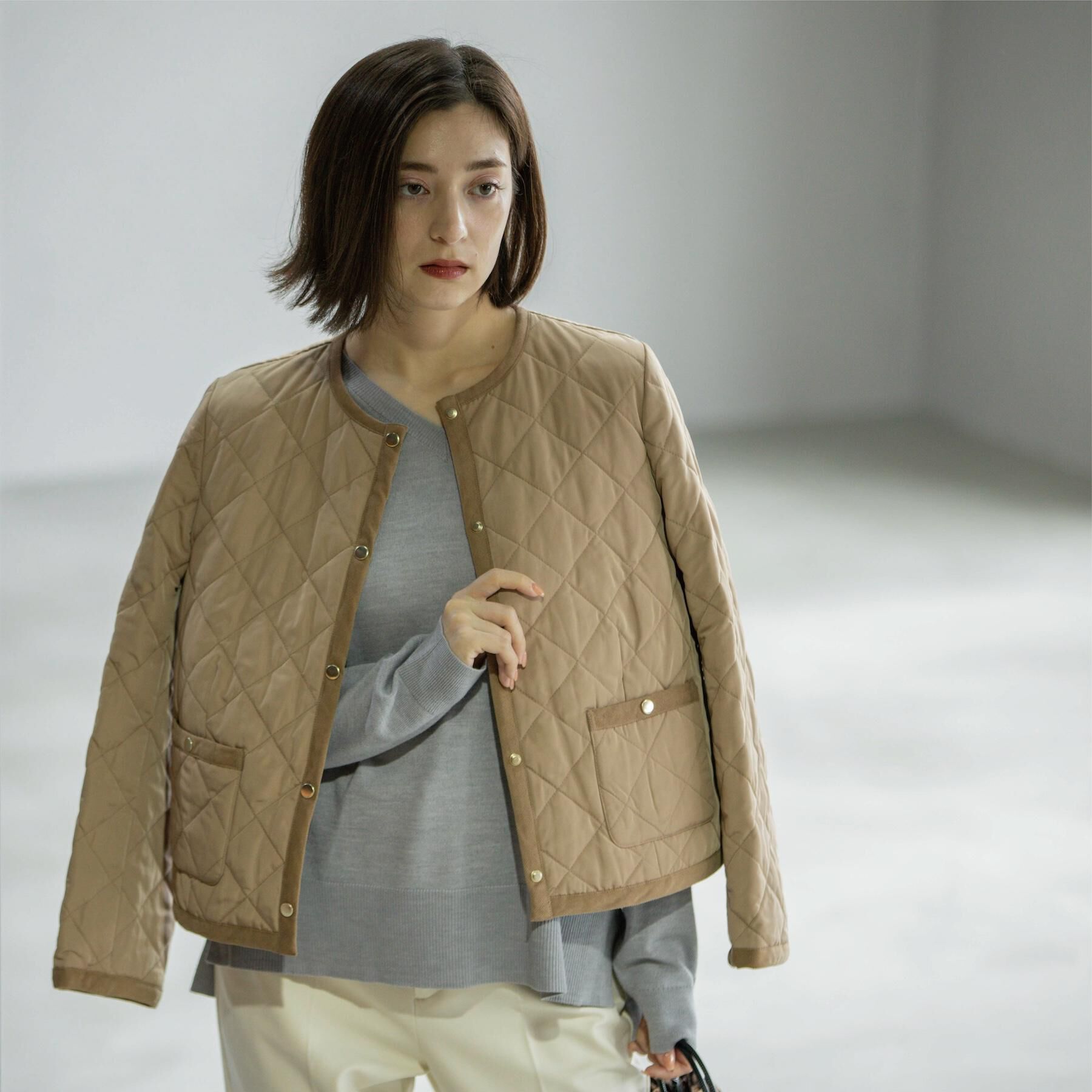 OPAQUE.CLIP「撥水キルティングノーカラージャケット【洗濯機洗い可】」|ノーカラージャケット|