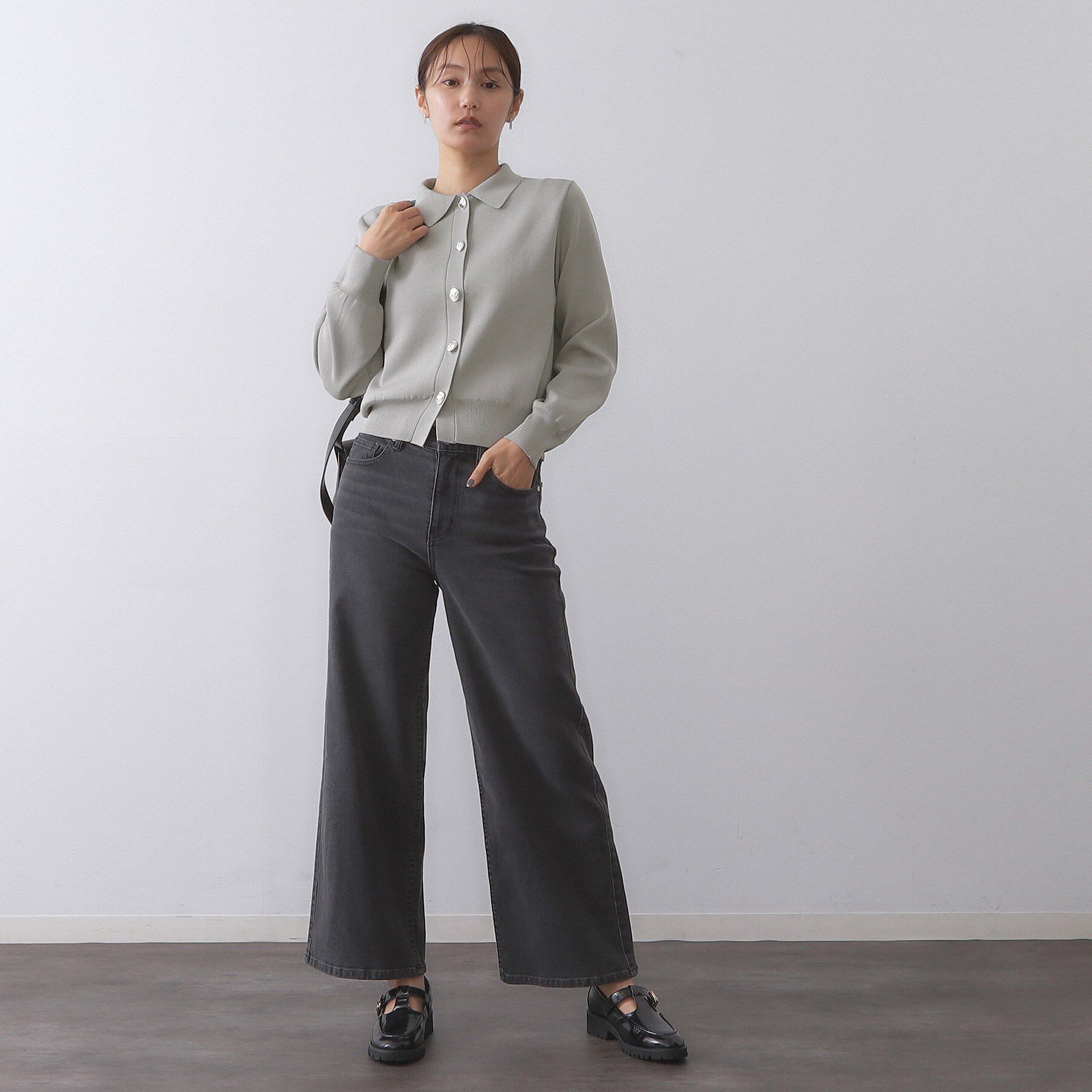 OPAQUE.CLIP「衿付き変形ボタンニットカーディガン【洗濯機OK/抗ピル】」|カーディガン|