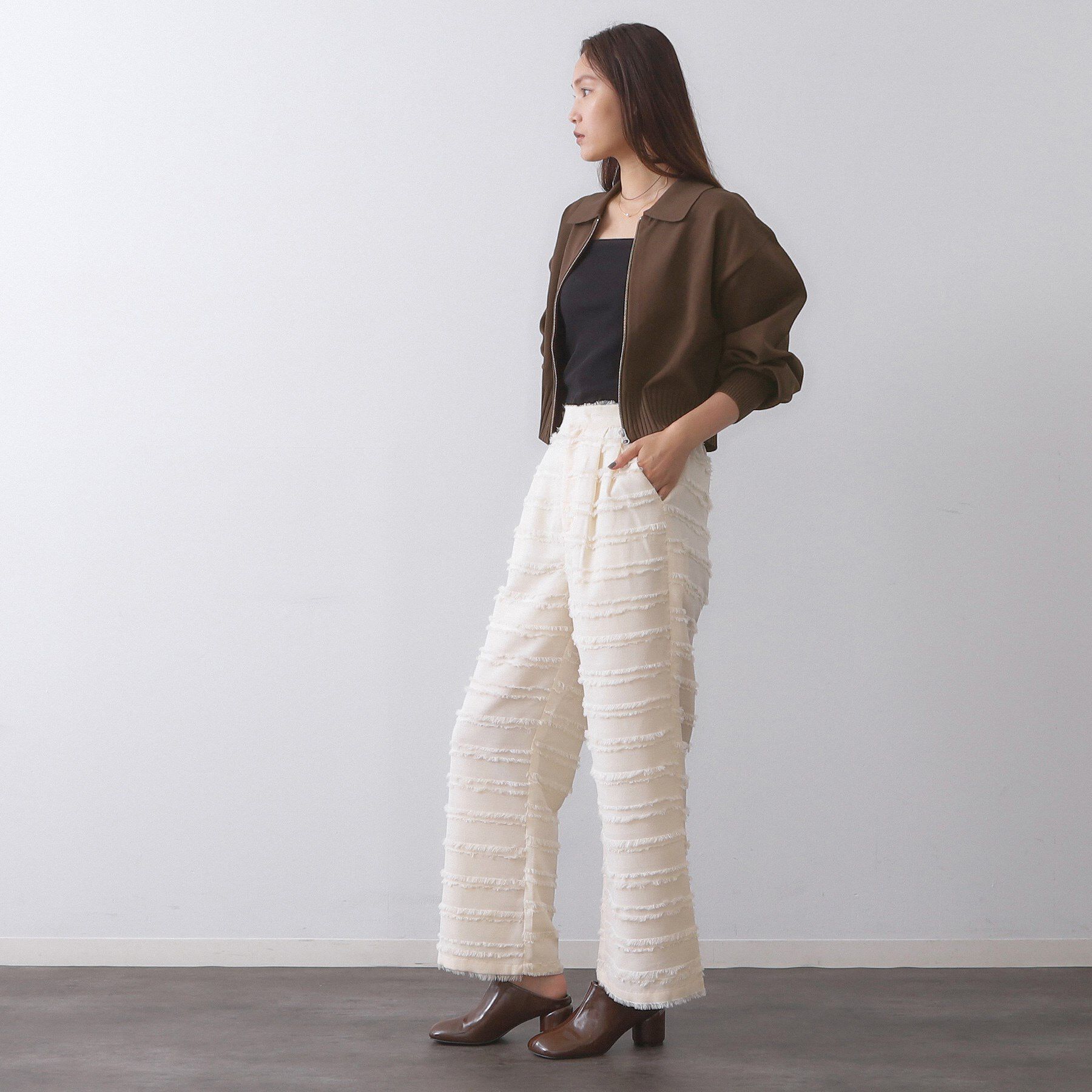 OPAQUE.CLIP「襟付きZIPアップニットカーディガン【洗濯機洗い可/抗ピル】」|カーディガン|