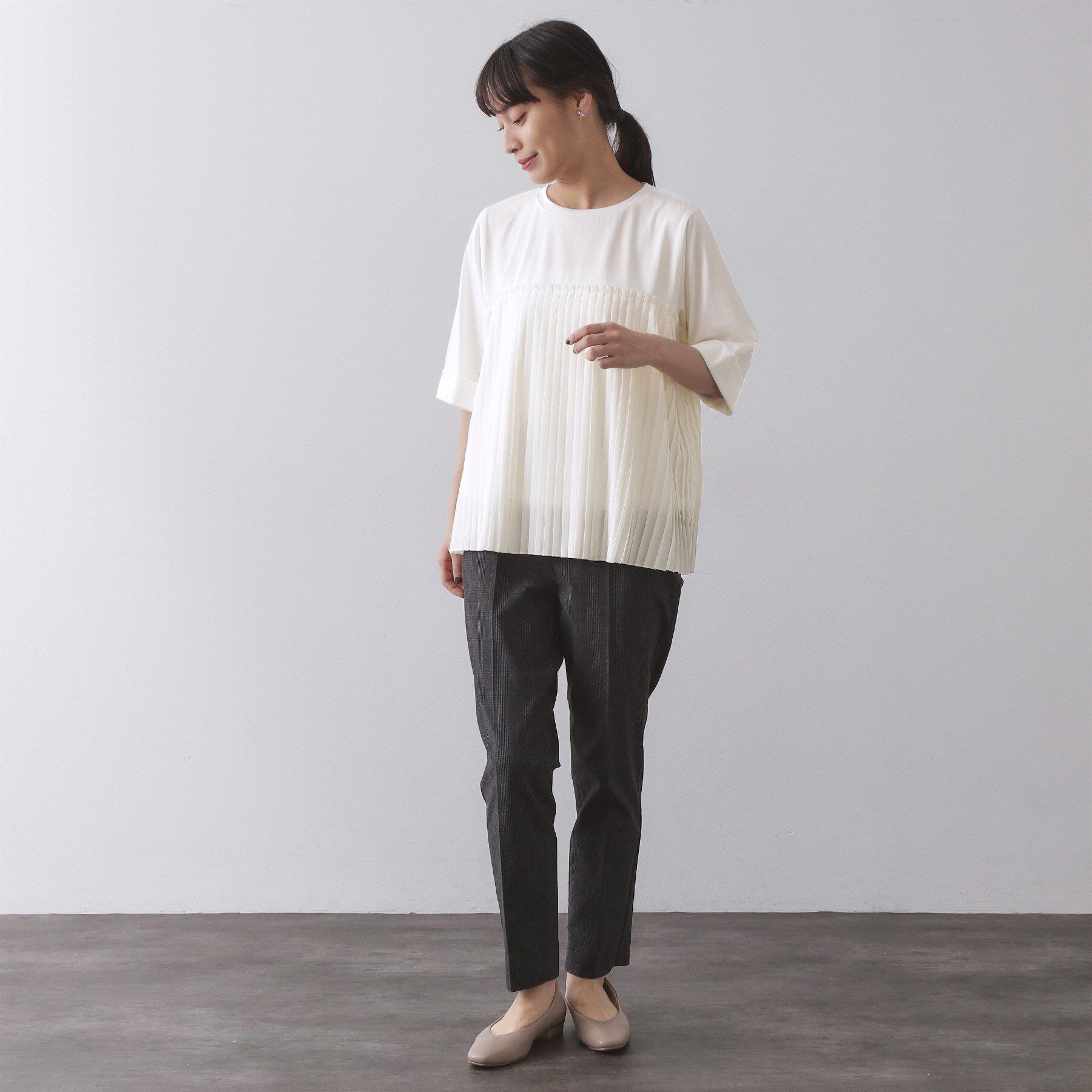 OPAQUE.CLIP「プリーツドッキングカットソー【洗濯機OK】」|Tシャツ・カットソー|