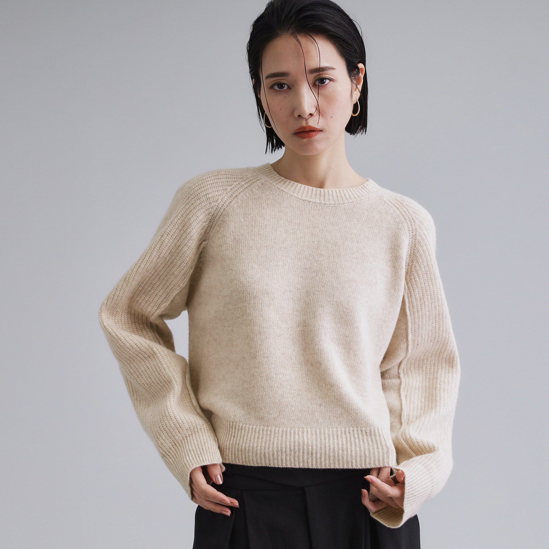 OPAQUE.CLIP「【es】メリノウール クルーミドルゲージニット」|ニット・セーター|