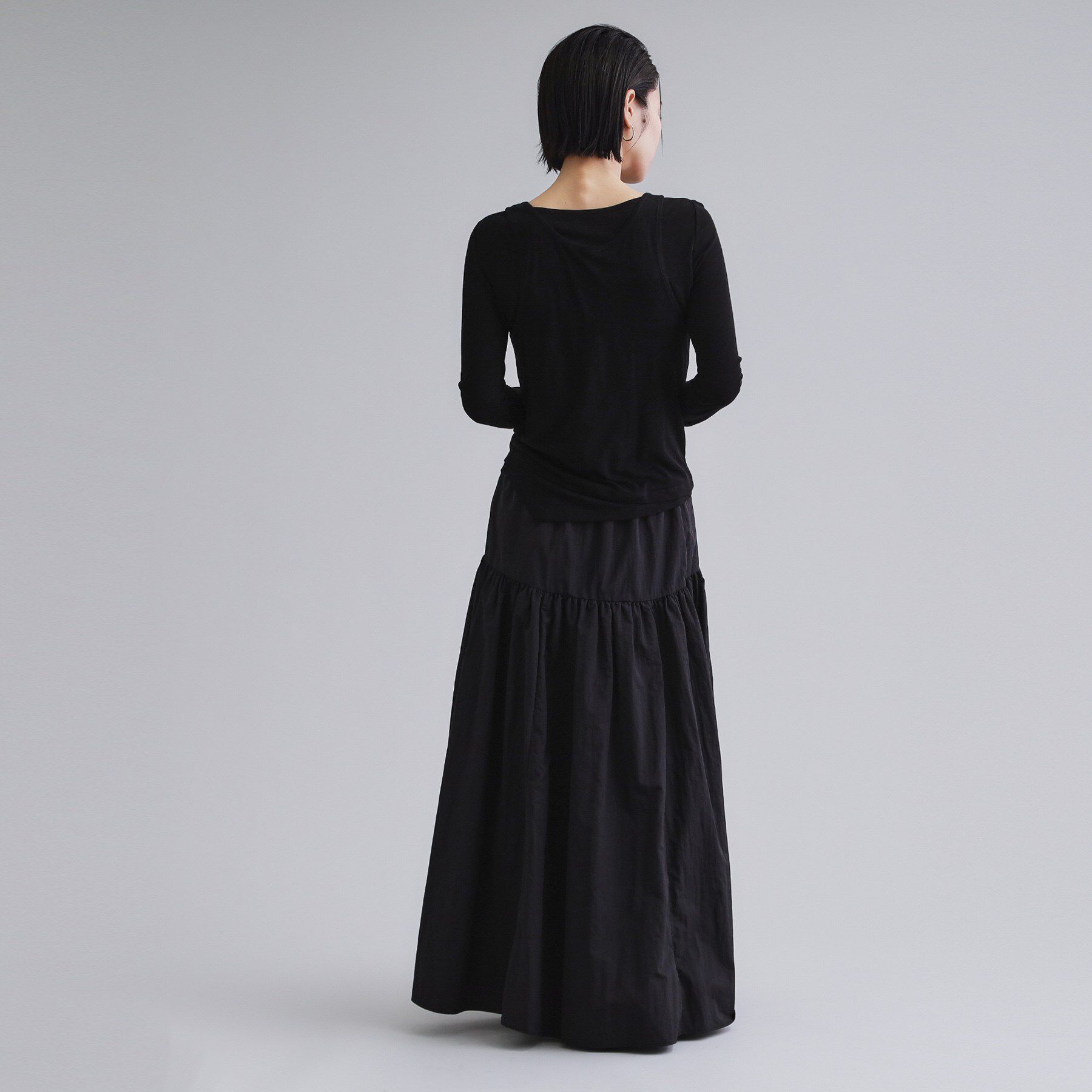 OPAQUE.CLIP「【es】ナイロンティアードマキシスカート【洗濯機OK】」|スカート|