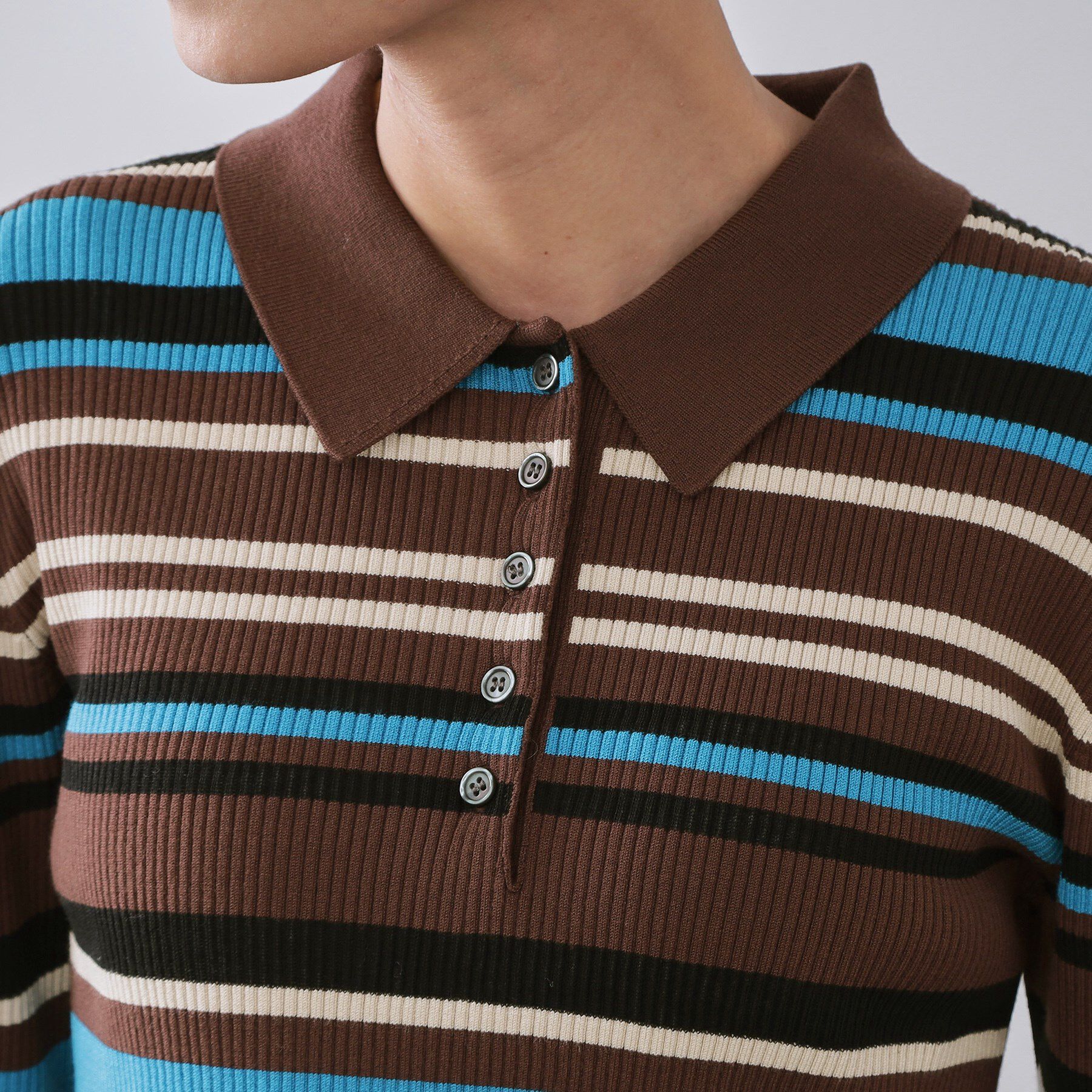 OPAQUE.CLIP「マルチボーダーポロニット【洗濯機OK】」|ニット・セーター|